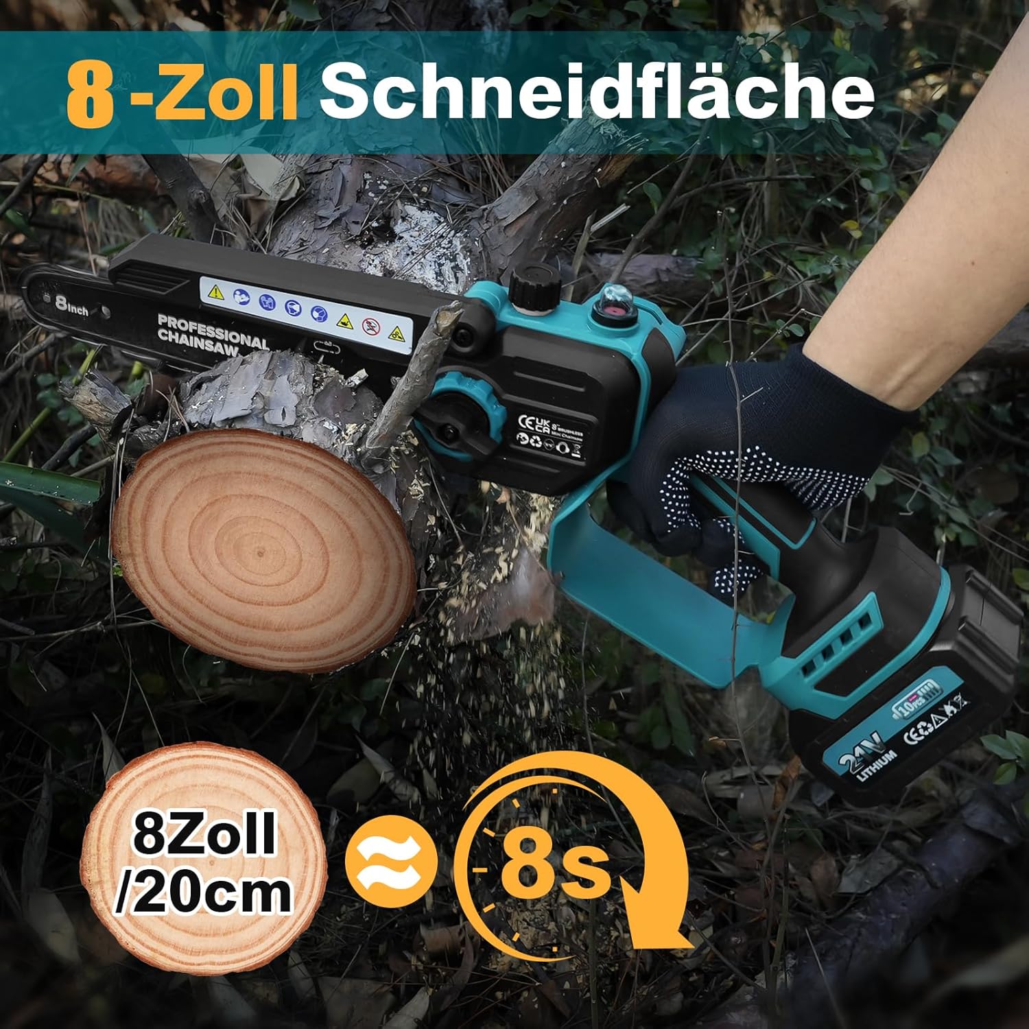 Detalle de 2-in-1 Mini Kettensäge 8 Zoll mit Teleskopstange – kabellos, 1200W, 4 m Reichweite
