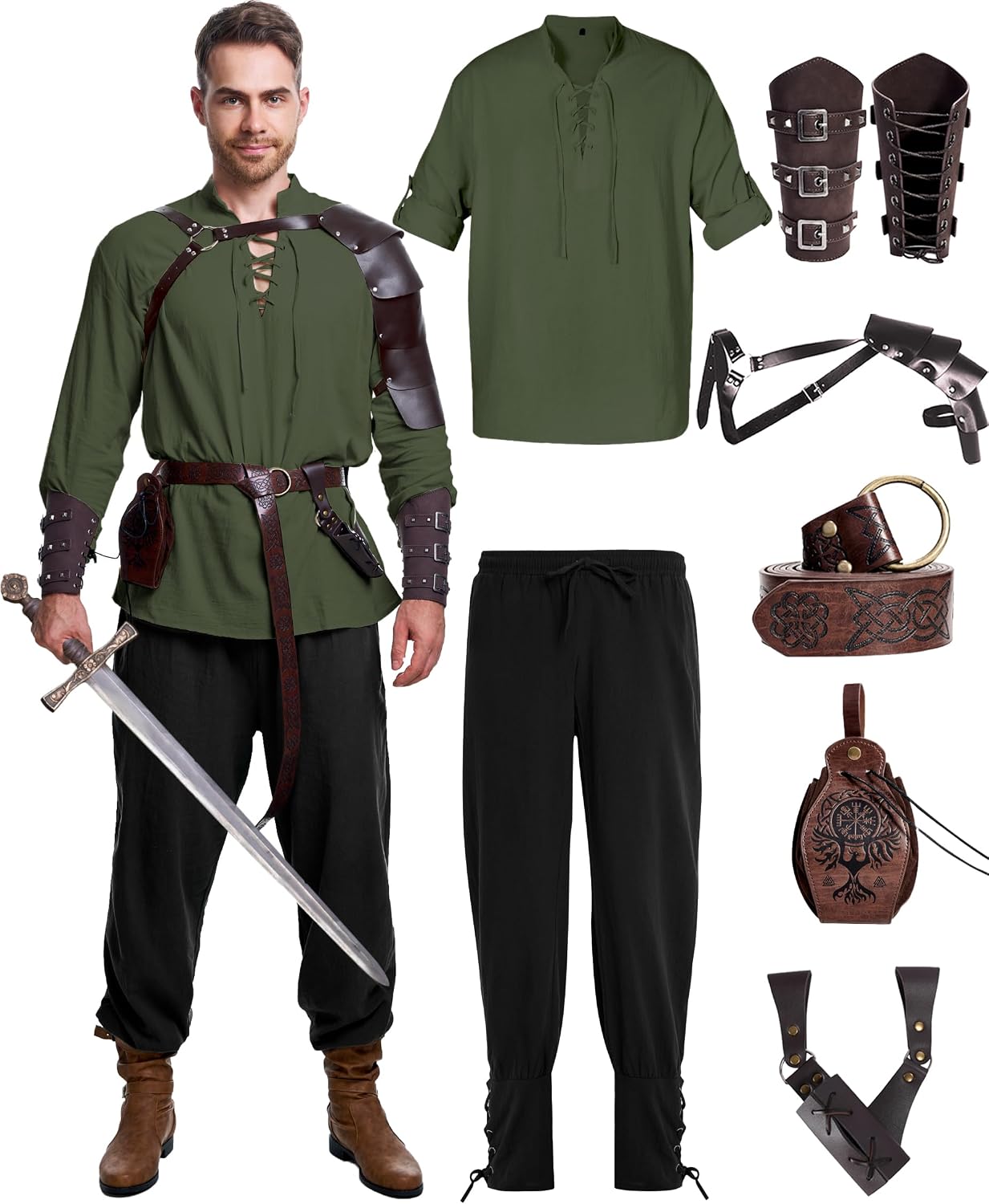 Detalle de Vanderdyken WY-24-06-FX Renaissance Costume Set, 8 Pieces with Shirt and Accessories