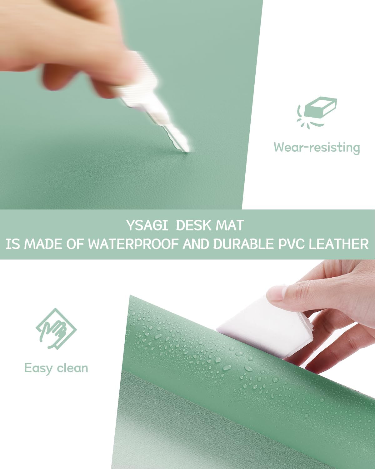 Thumbnail 4 de YSAGi Non-Slip Desk Pad (80 x 40 cm) – Waterproof PVC leather desk protector in light green