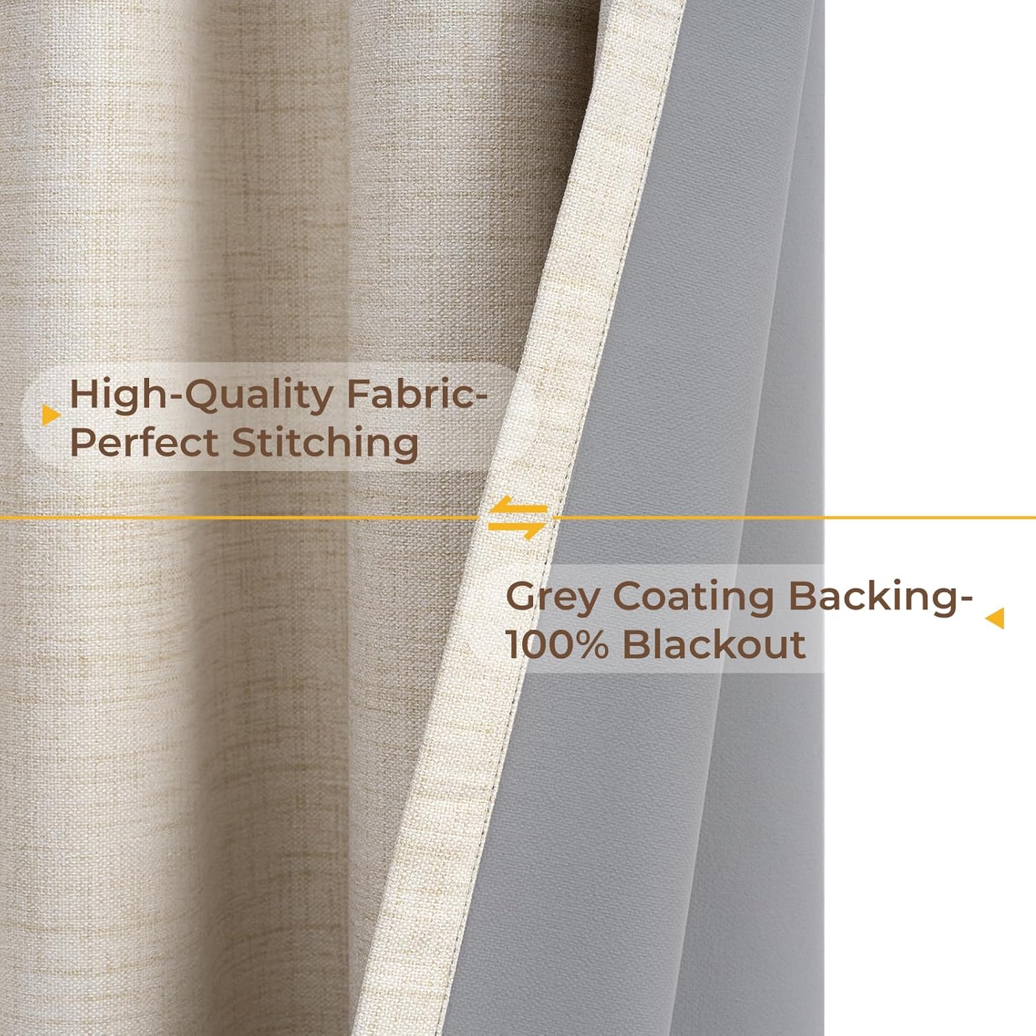Detalle de INOVADAY 100% Blackout Curtains 72 Inch Drop, Cream – 2 Panels, 46" W x 72" L