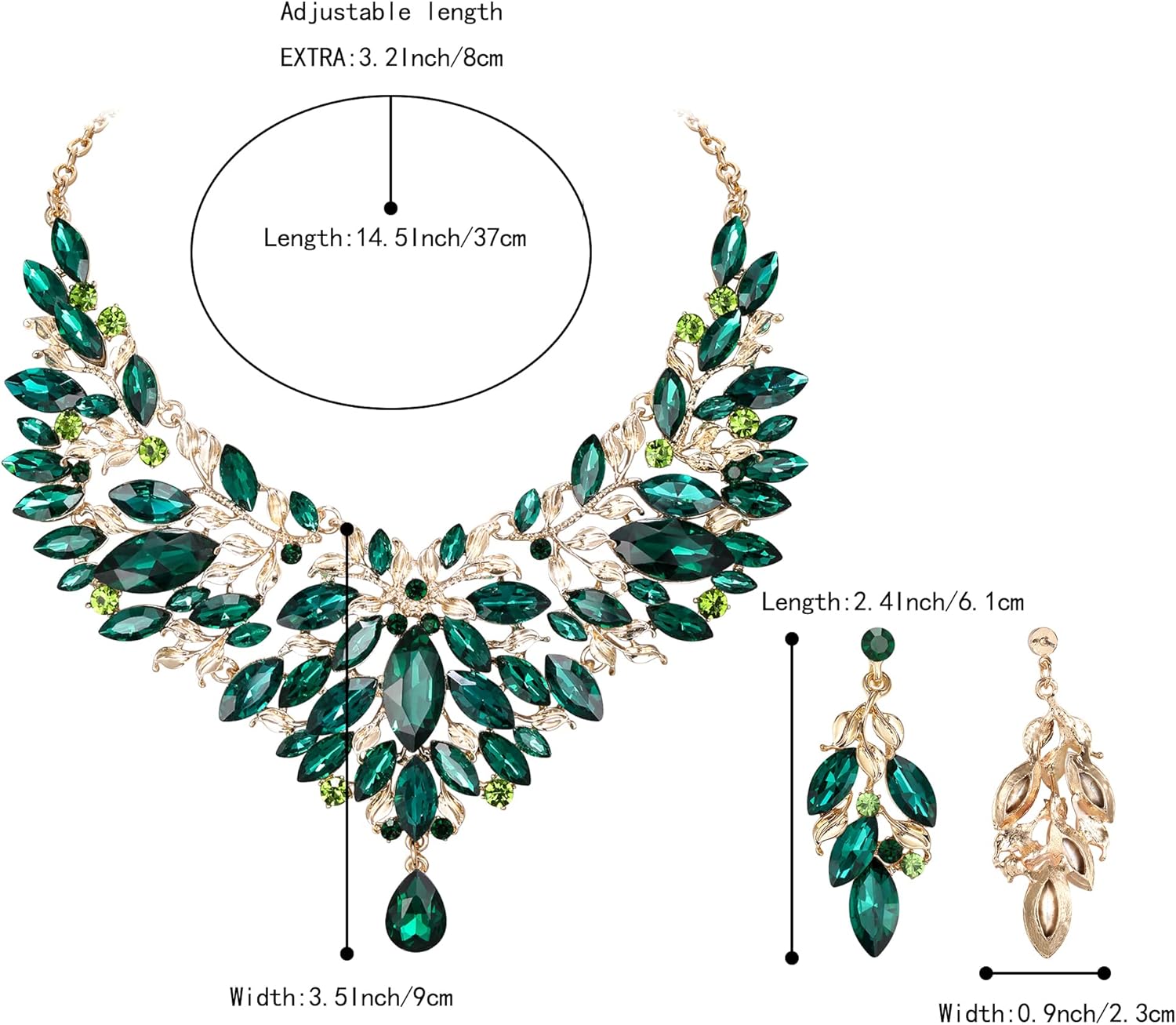 Thumbnail 3 de Parure de bijoux Clearine pour mariée : collier en cristal strass et boucles pendantes