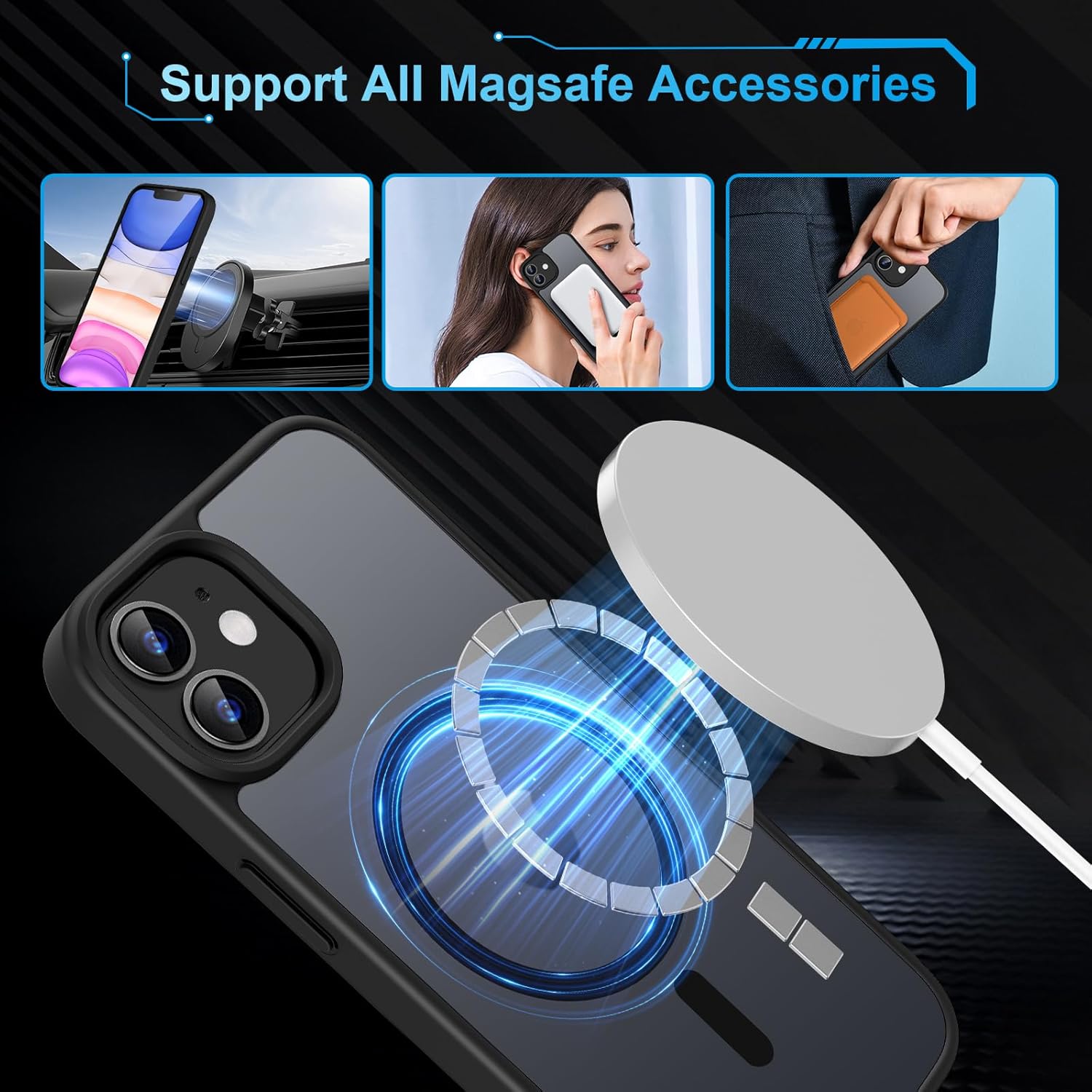 Thumbnail 1 de TQIAHF Magnetic Case for iPhone 11 with MagSafe Compatibility and 2 Tempered Glass Screen Protectors
