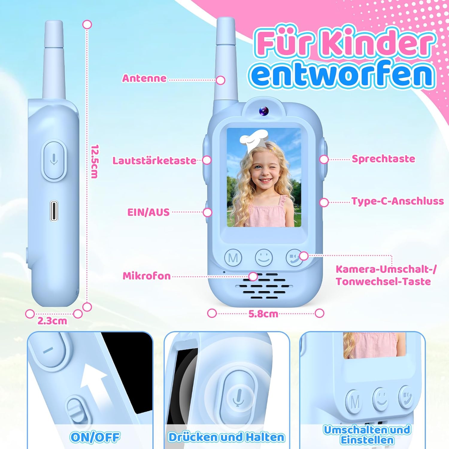 Detalle 2 de Video Walkie Talkie Kinder – Aufladbare Video-Calls, sicher, robust und kreativ