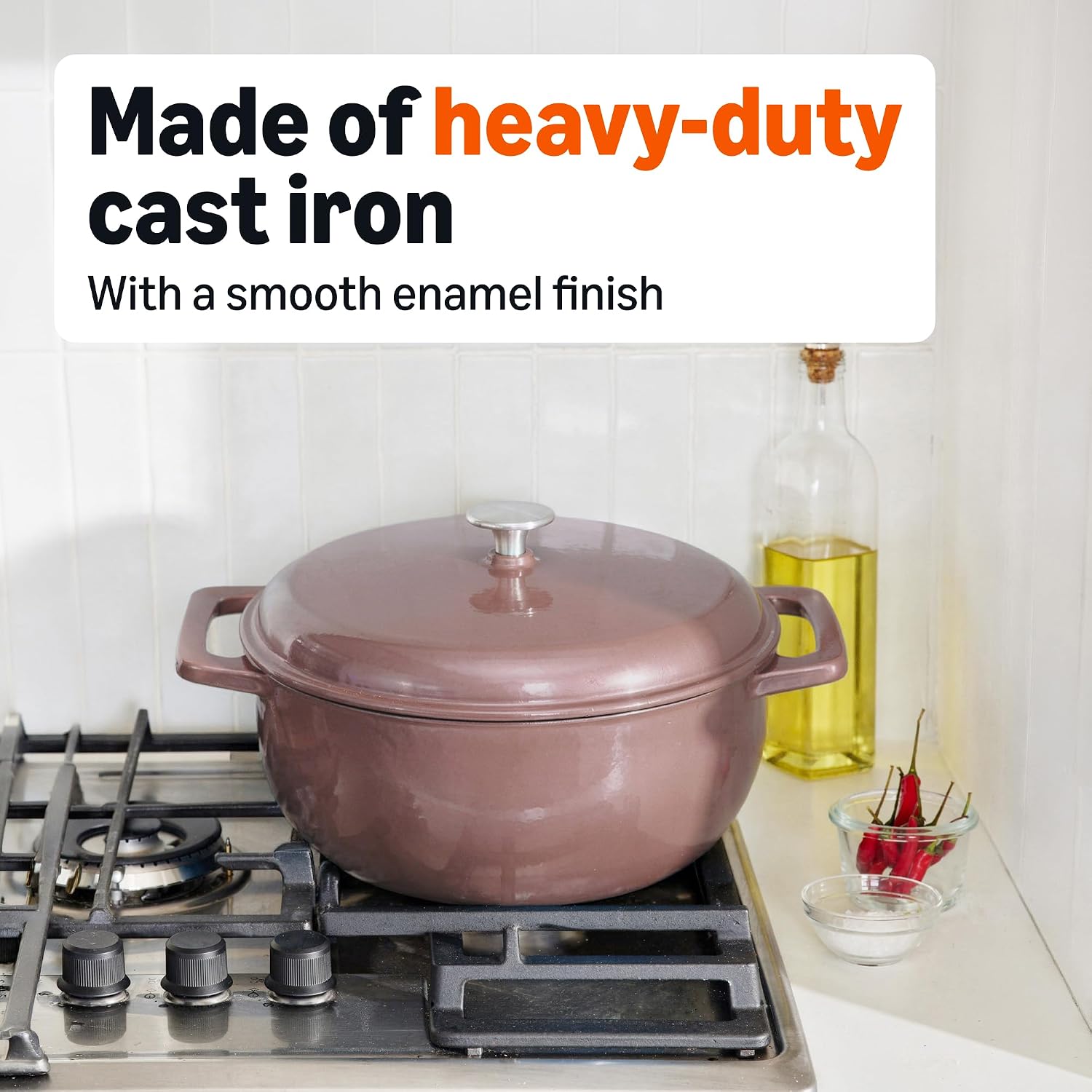 Detalle de Amazon Basics Cast Iron Casserole Dish with Lid, Enamelled, 5.7 L