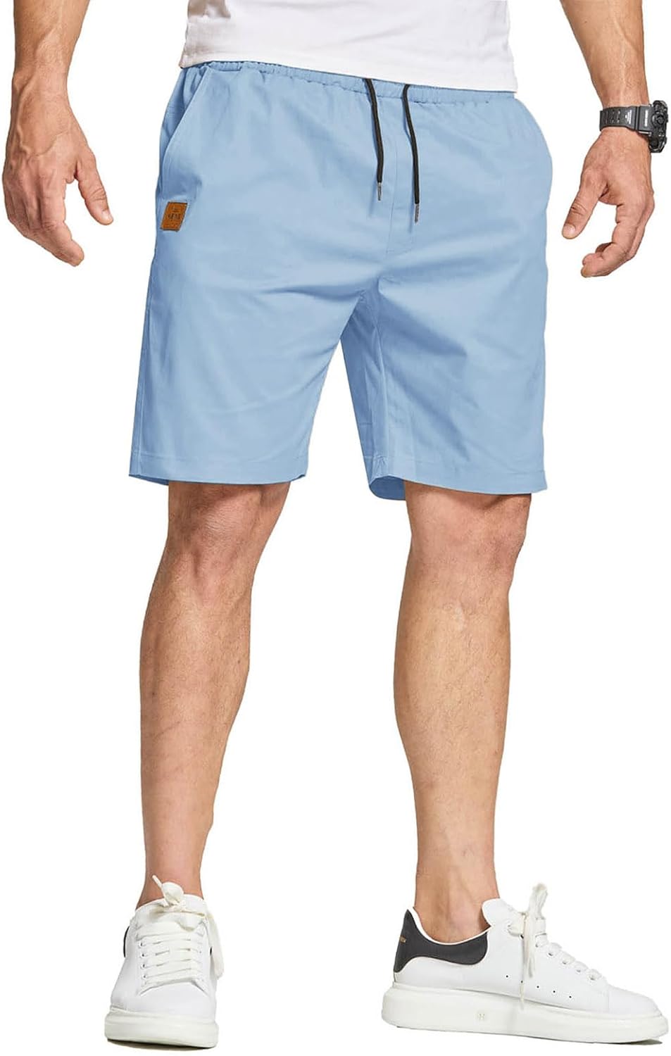Detalle de JustSun Men's Summer Casual Cotton Chino Shorts with Elastic Waist