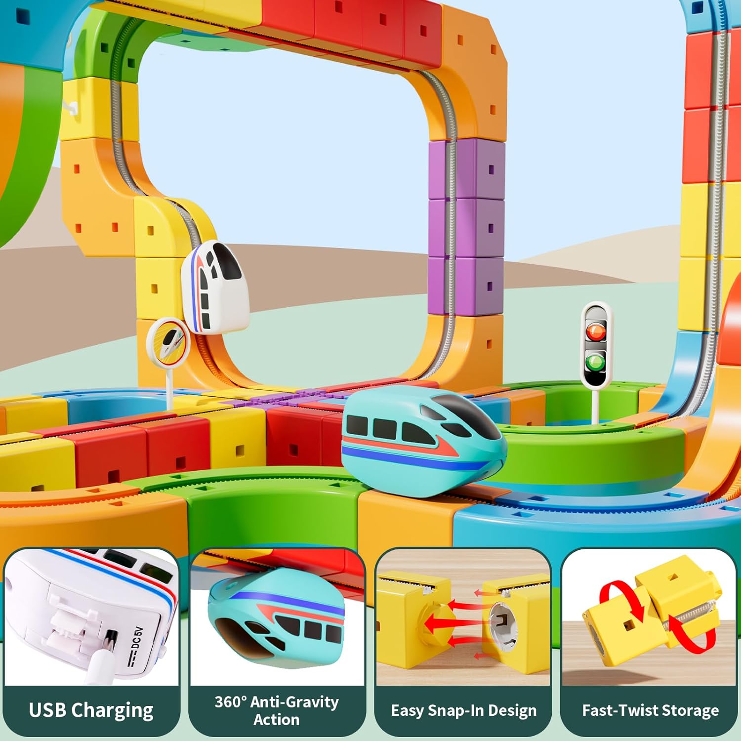 Detalle de Wdebay klick Rail: 3D Magic Flexible Race Track with Anti-Gravity Train Set