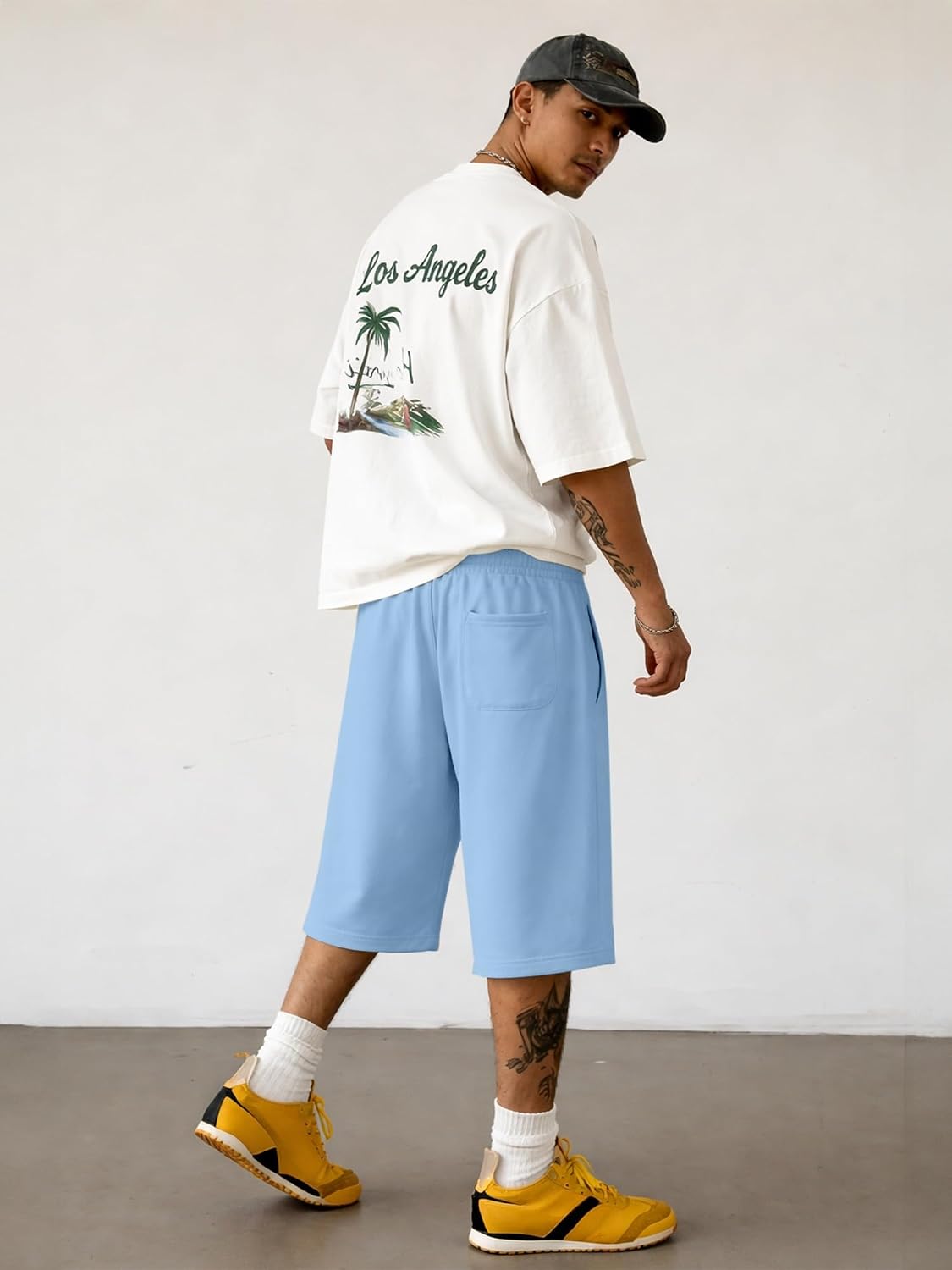 Detalle de JMIERR 2026 Men's Baggy Sweat Shorts: Lightweight, Knee-Length Comfort for Active Lifestyles