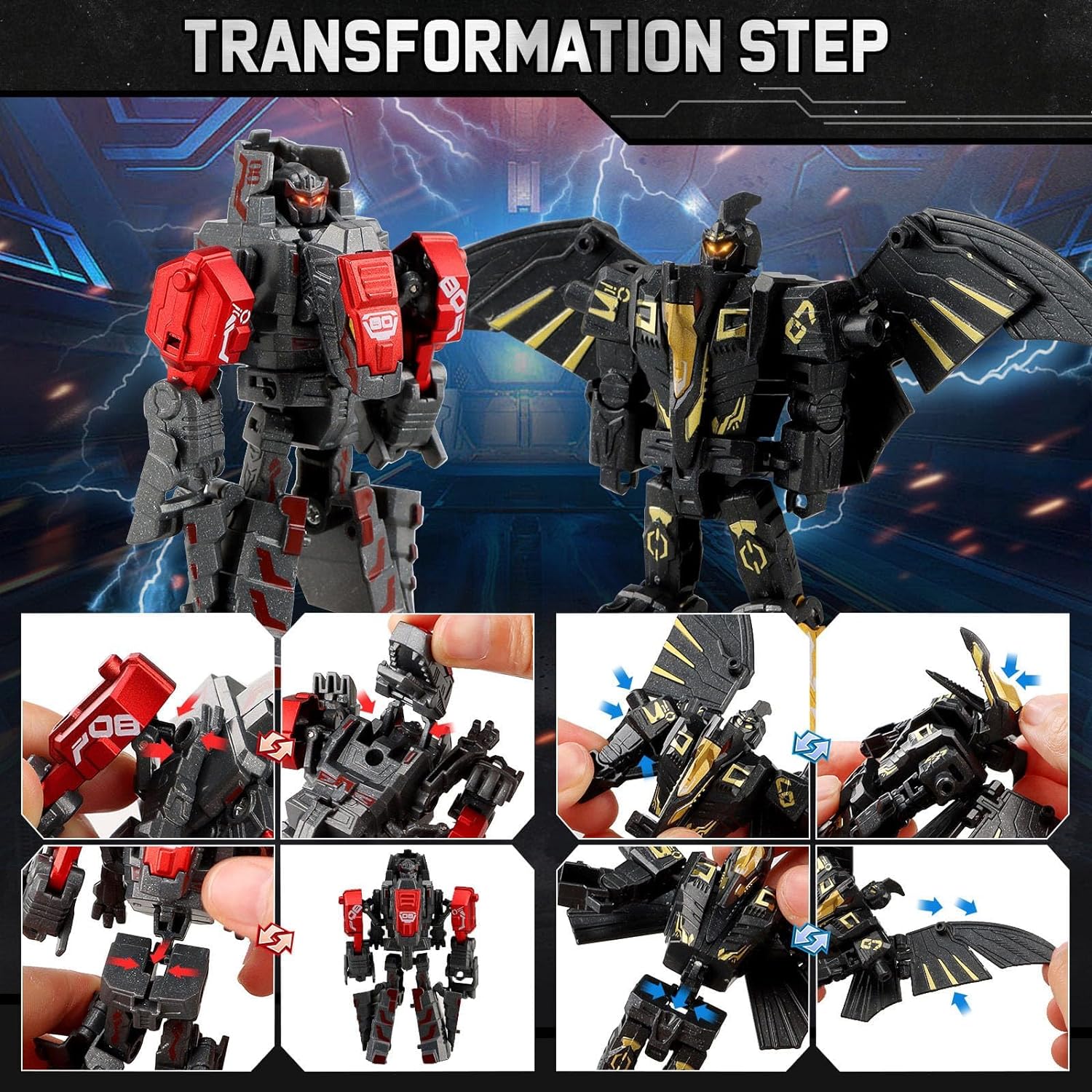 Thumbnail 3 de JONEG Transforming Robot Dinosaur 4-in-1 STEM Toy (11 Shape Transformations) for Ages 5–10, Black