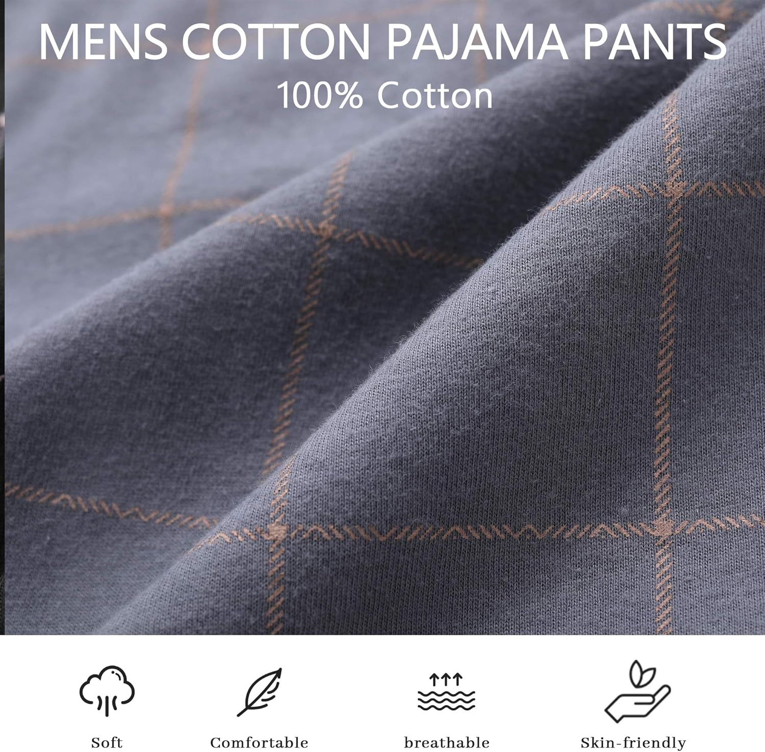 Thumbnail 1 de Vulcanodon Men’s Cotton Pyjama Bottoms with Pockets – Lightweight Plaid Lounge Sleep Pants