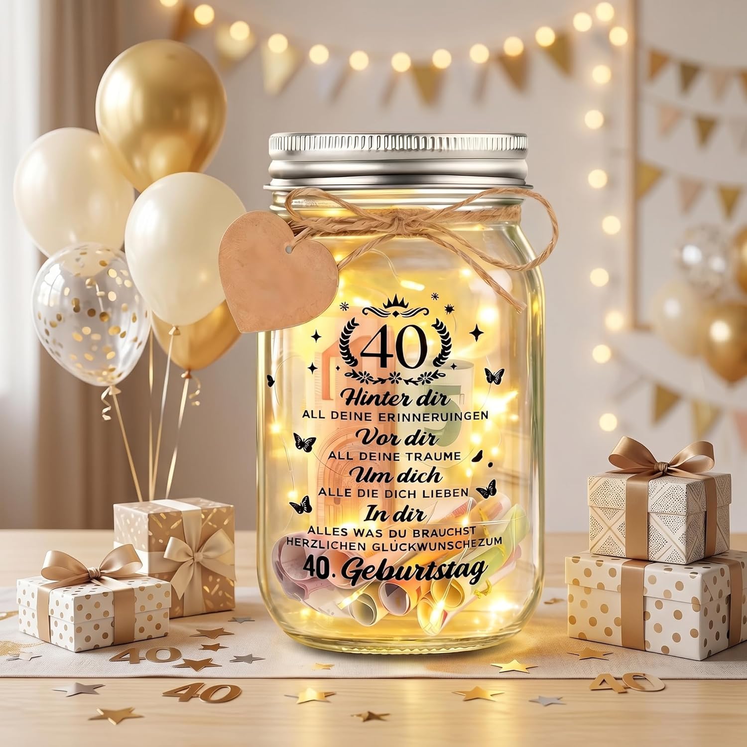 Thumbnail 3 de Johiux LED Flaschenlicht zum 40. Geburtstag – Geschenkset mit Biene und Glückwunschkarte