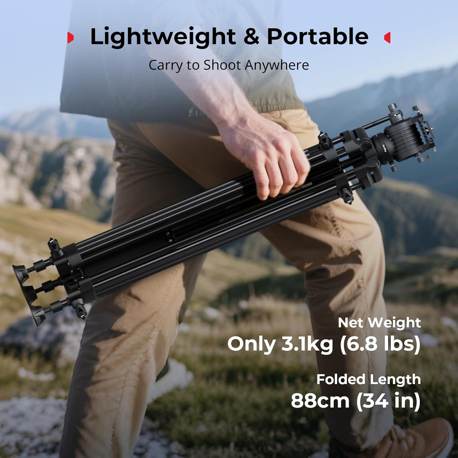 Detalle de SMALLRIG 73''/186 cm Trépied Vidéo Robuste en Alliage d'Aluminium AD-14