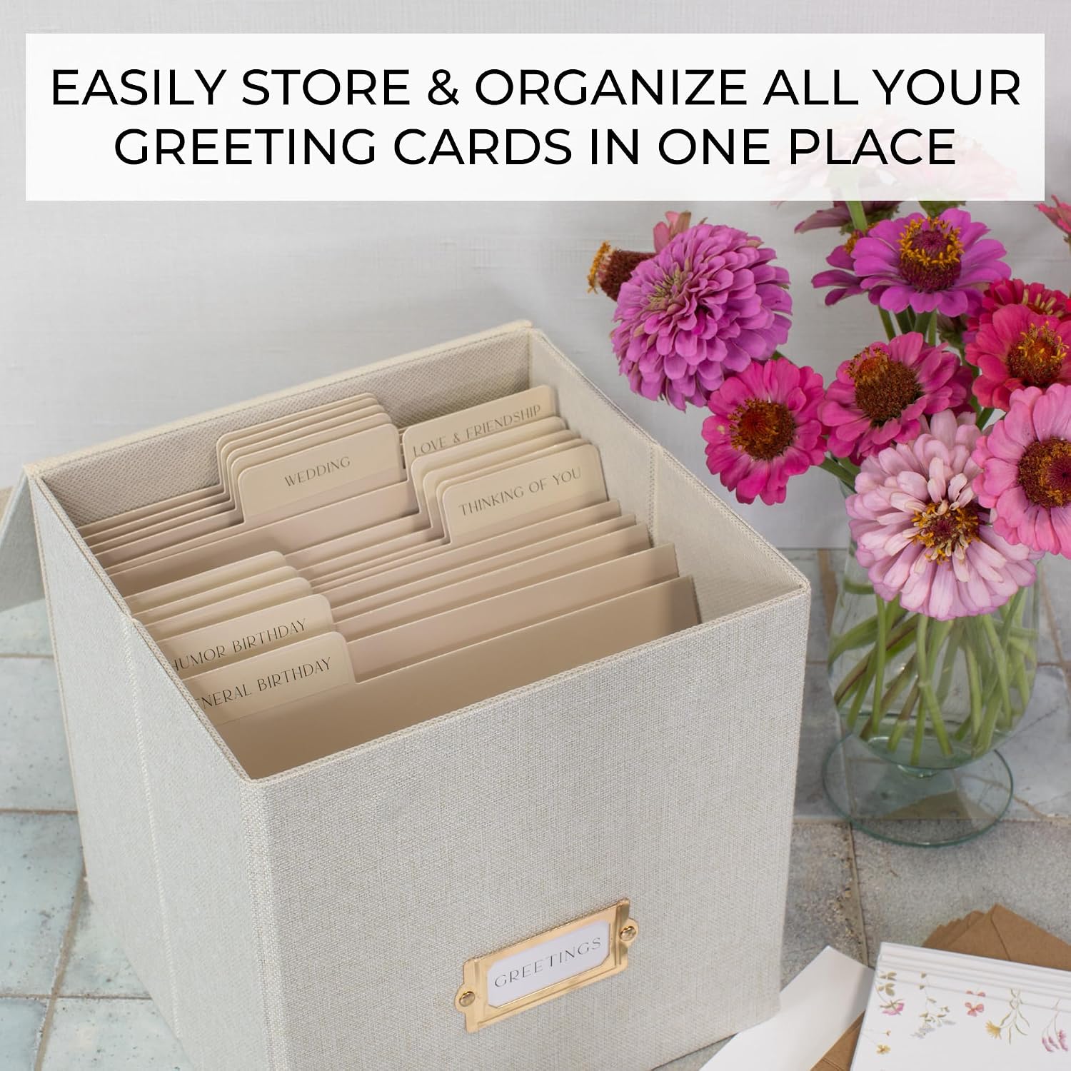 Detalle de ZICOTO zic-greetbox-ivory_24-058a Greeting Card Organizer, Ivory Linen