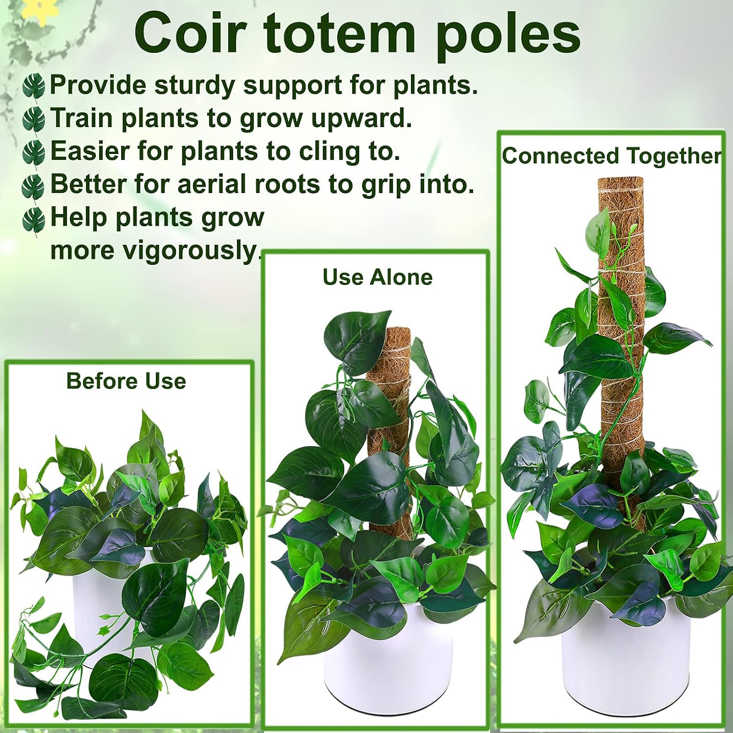 Detalle de Fabulas Totem Pole Coir Plant Support, 4-Pack, Extendable to 47.5 Inches