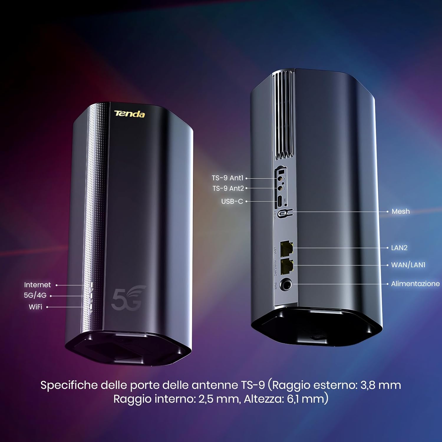 Thumbnail 5 de Tenda 5G03 Router 5G con SIM, Wi‑Fi 6 AX1800 (fino a 4,67 Gbps) e 2 porte Gigabit