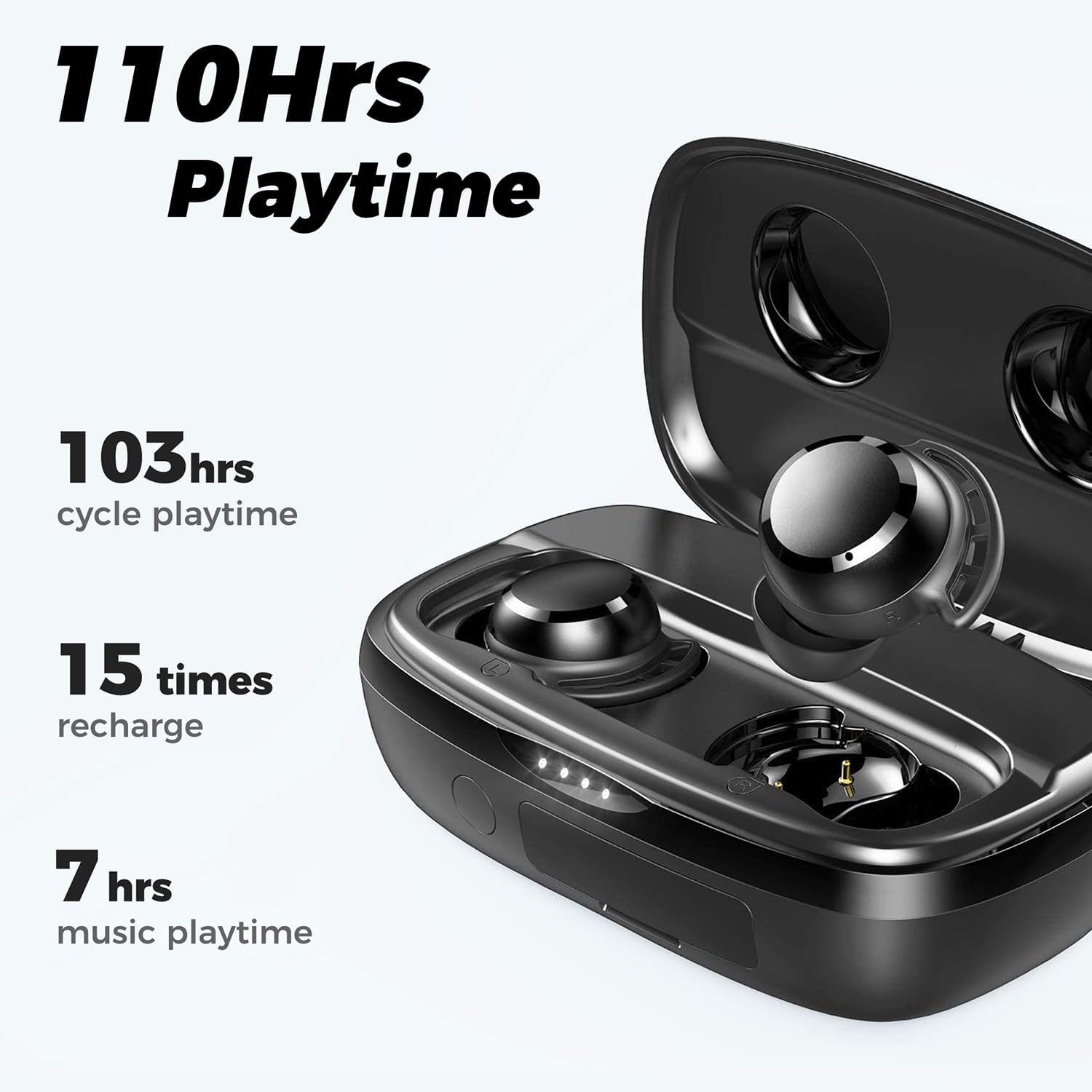 Thumbnail 1 de Tribit FlyBuds 3 Wireless Earbuds (Bluetooth 5.2) with Mic, Touch Controls, IPX8 Waterproof, Black