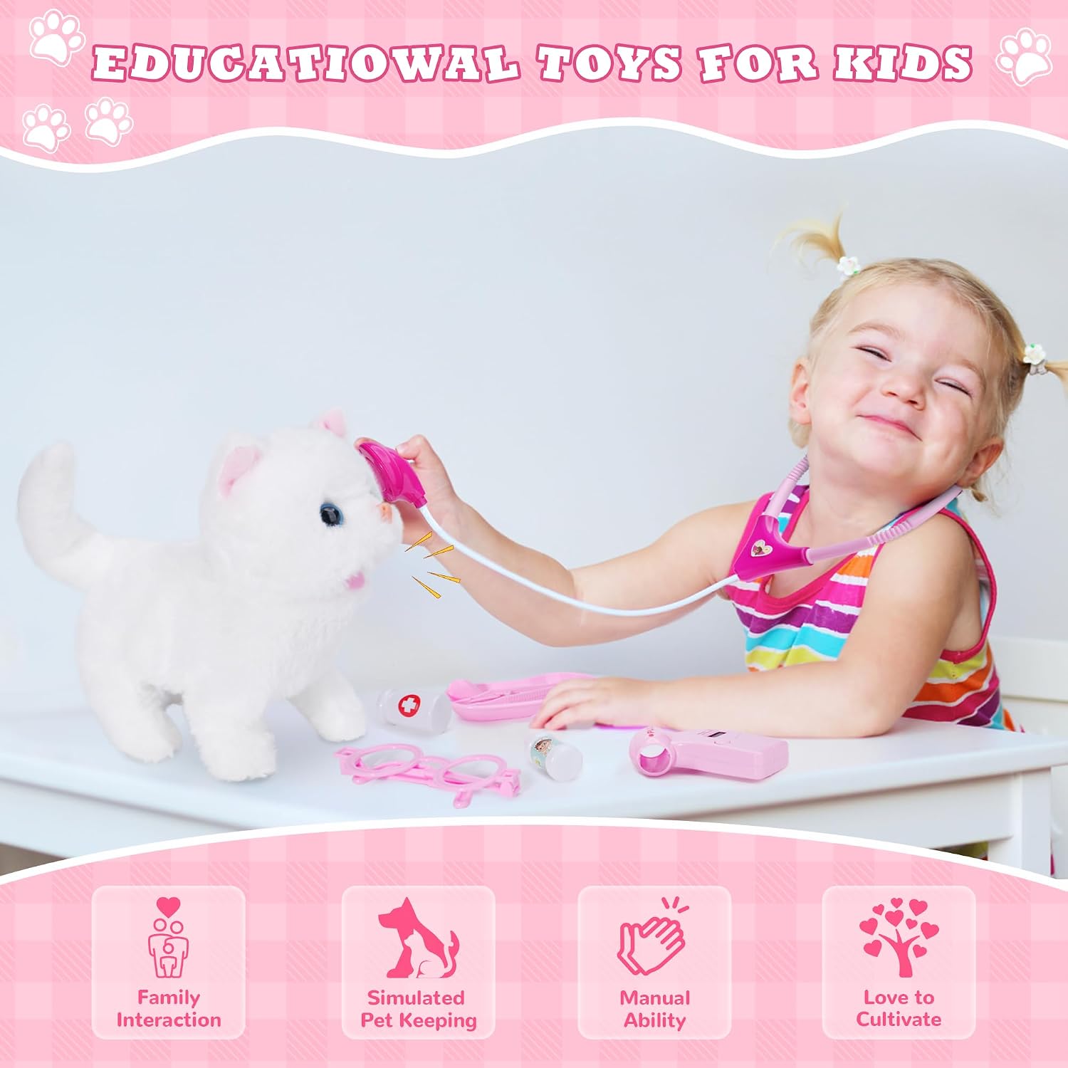 Thumbnail 1 de Doctor Kit for Girls Vet Play Sets for Kids (White Kitten) — Pretend Play Doctor Case for Ages 3–6