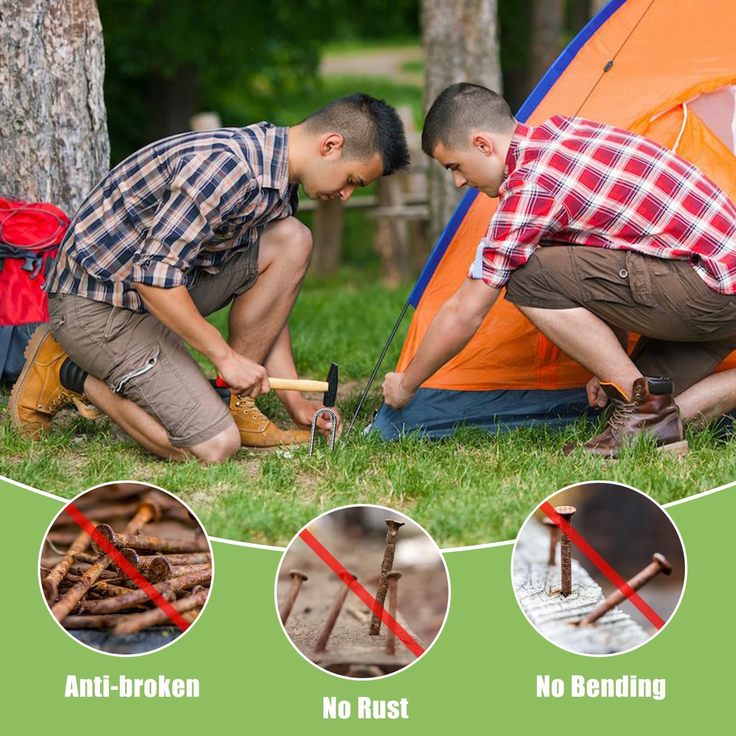 Detalle de AVOFOREST 7 Pack: Heavy-Duty 12-Inch Galvanised Steel U-Shaped Tent Pegs