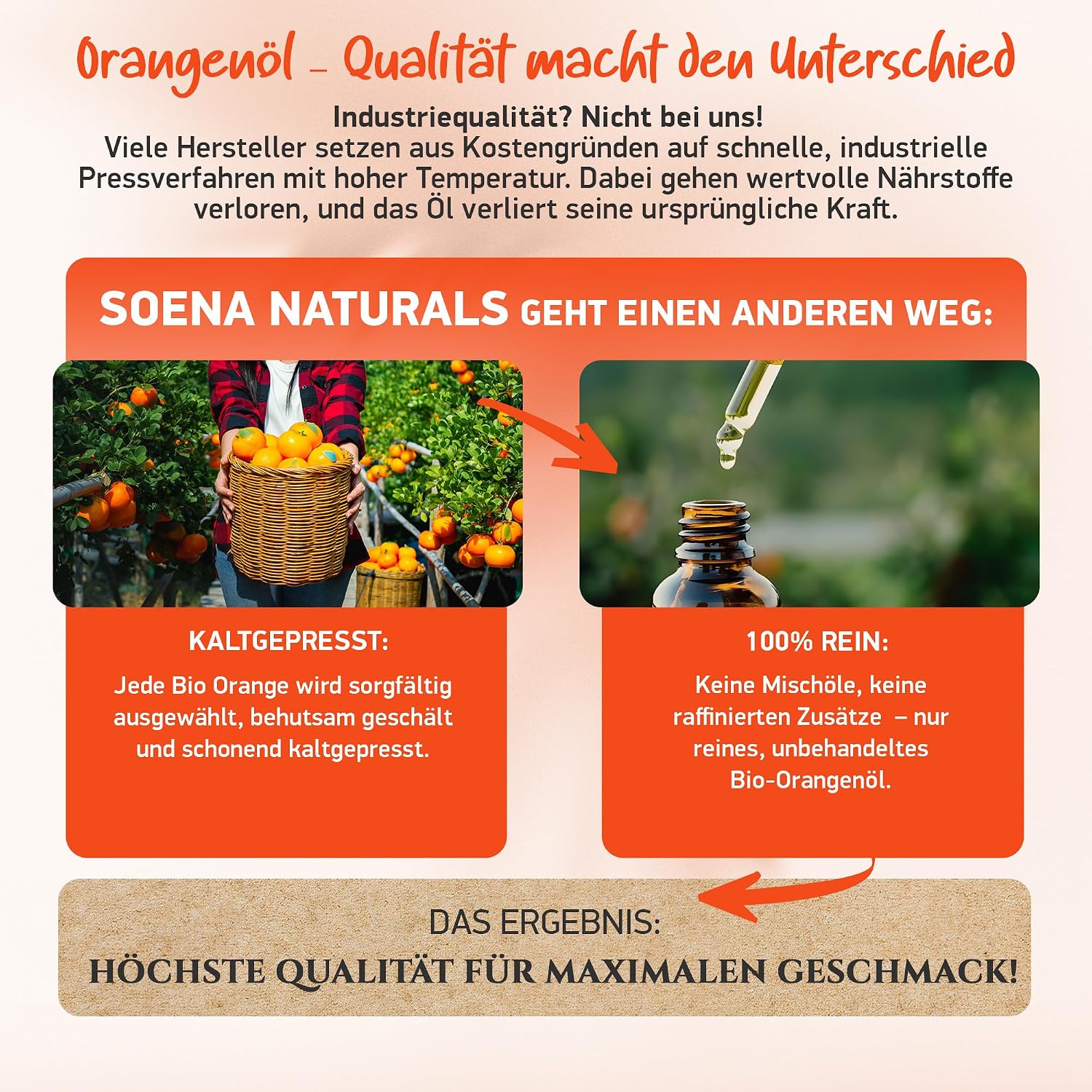 Detalle de BIO Orangenöl 100% naturrein (BIO-zertifiziert) – kaltgepresst aus Bio-Orangen zum Verzehr