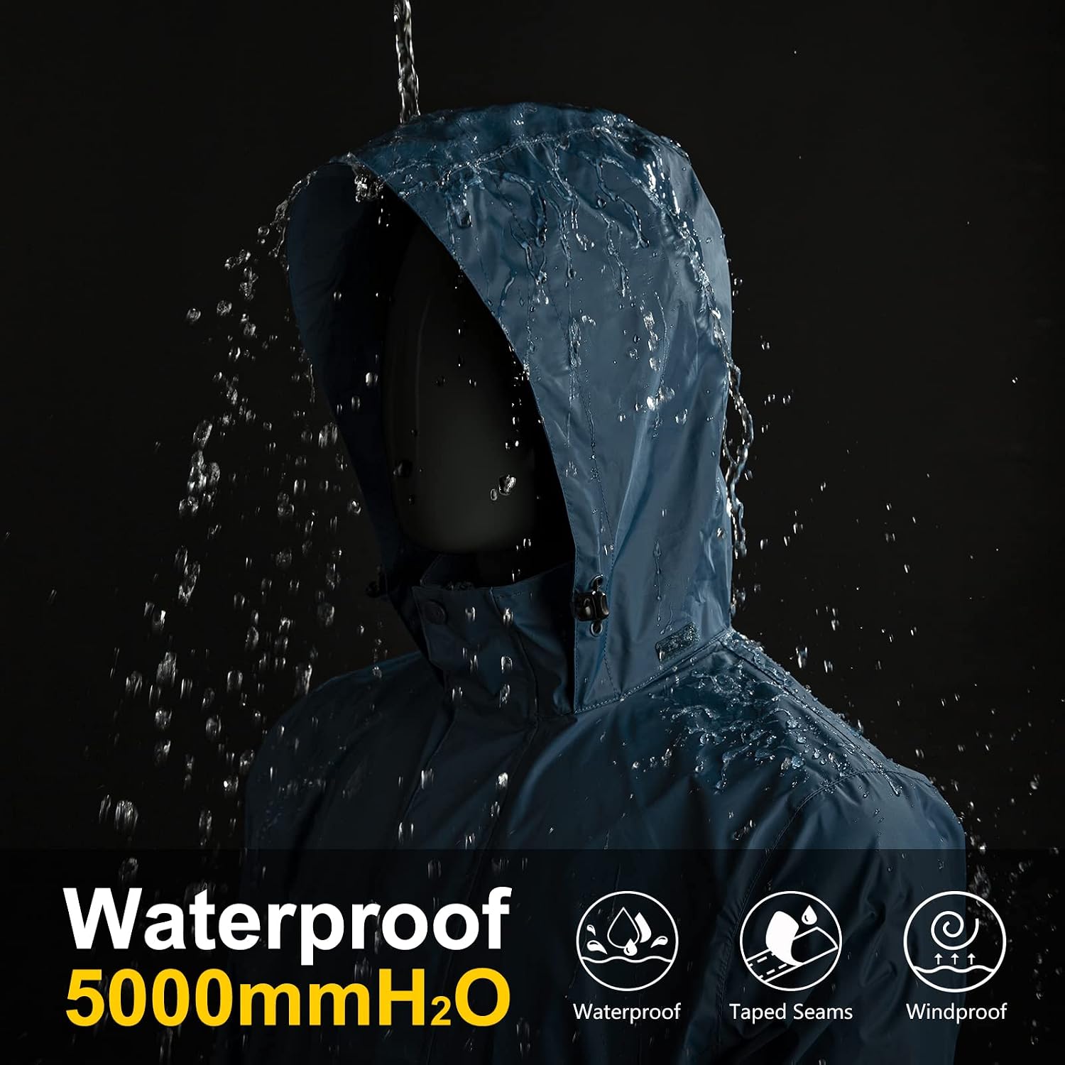 Detalle de 33,000ft Regenjacke Herren – Leicht, wasserdicht und faltbar mit Kapuze