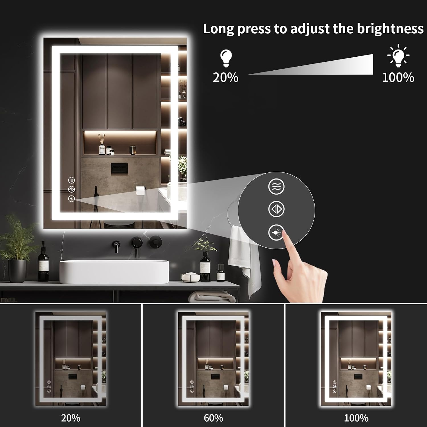 Thumbnail 3 de WISSMIELS 30"x36" LED Bathroom Mirror with Lights (Dimmable, Anti-Fog, Backlit + Front Lit)