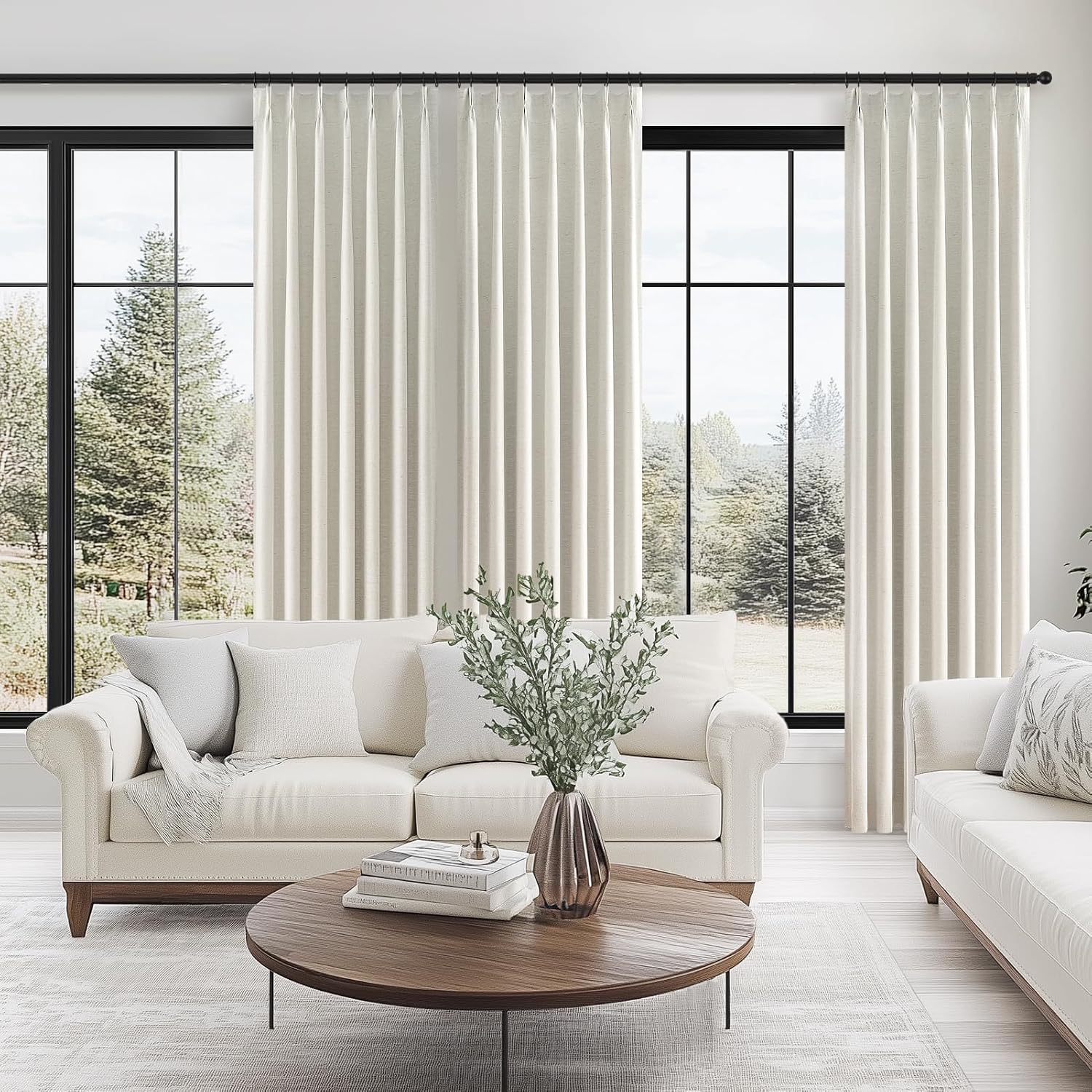 Detalle 2 de Natural 90-Inch Linen Blackout Curtains (2 Panels) — Pinch Pleated, Thermal Insulated & Sound-Reducing