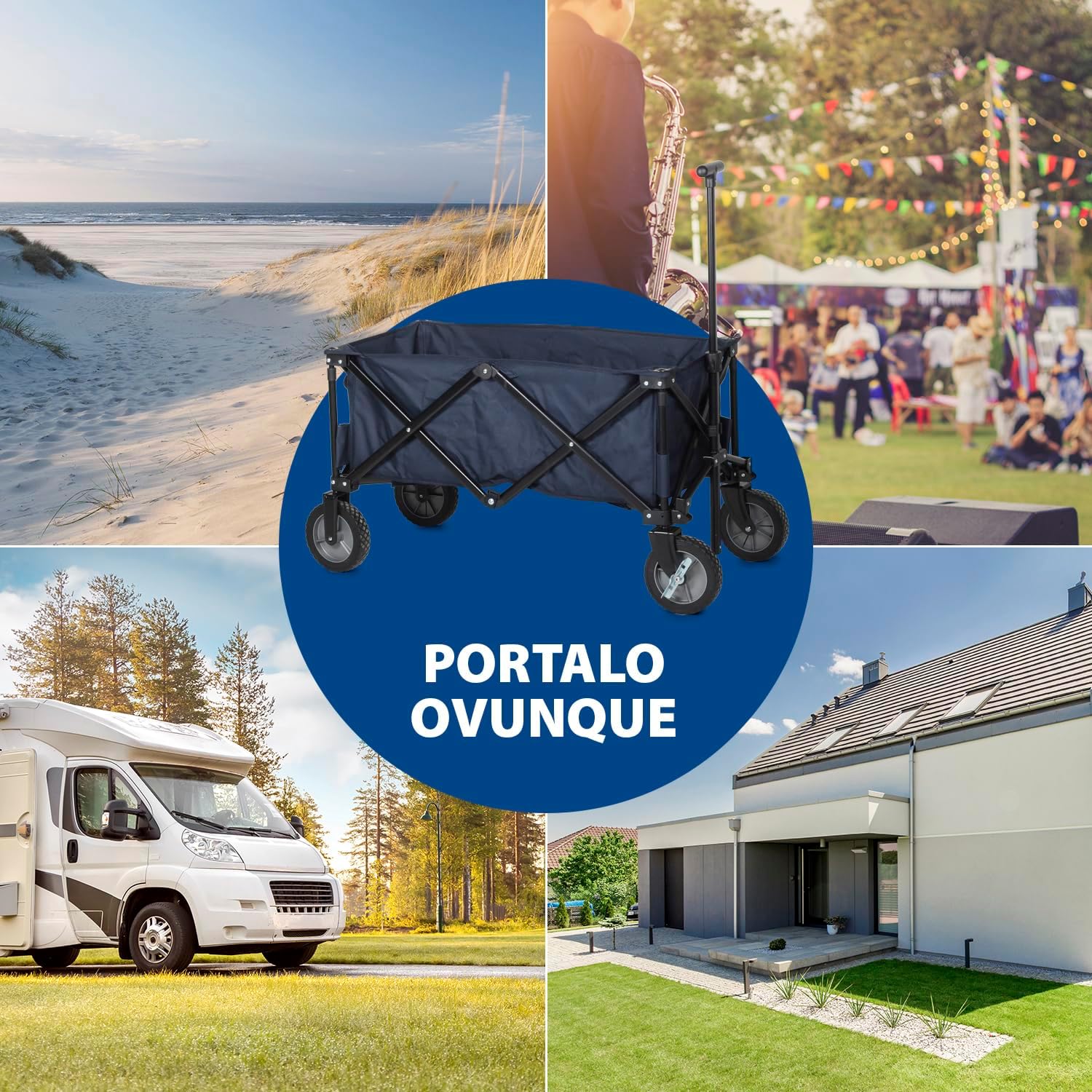 Thumbnail 3 de Campart HC-0910: carrello da spiaggia pieghevole da trasporto 70 kg con borsa – Blu