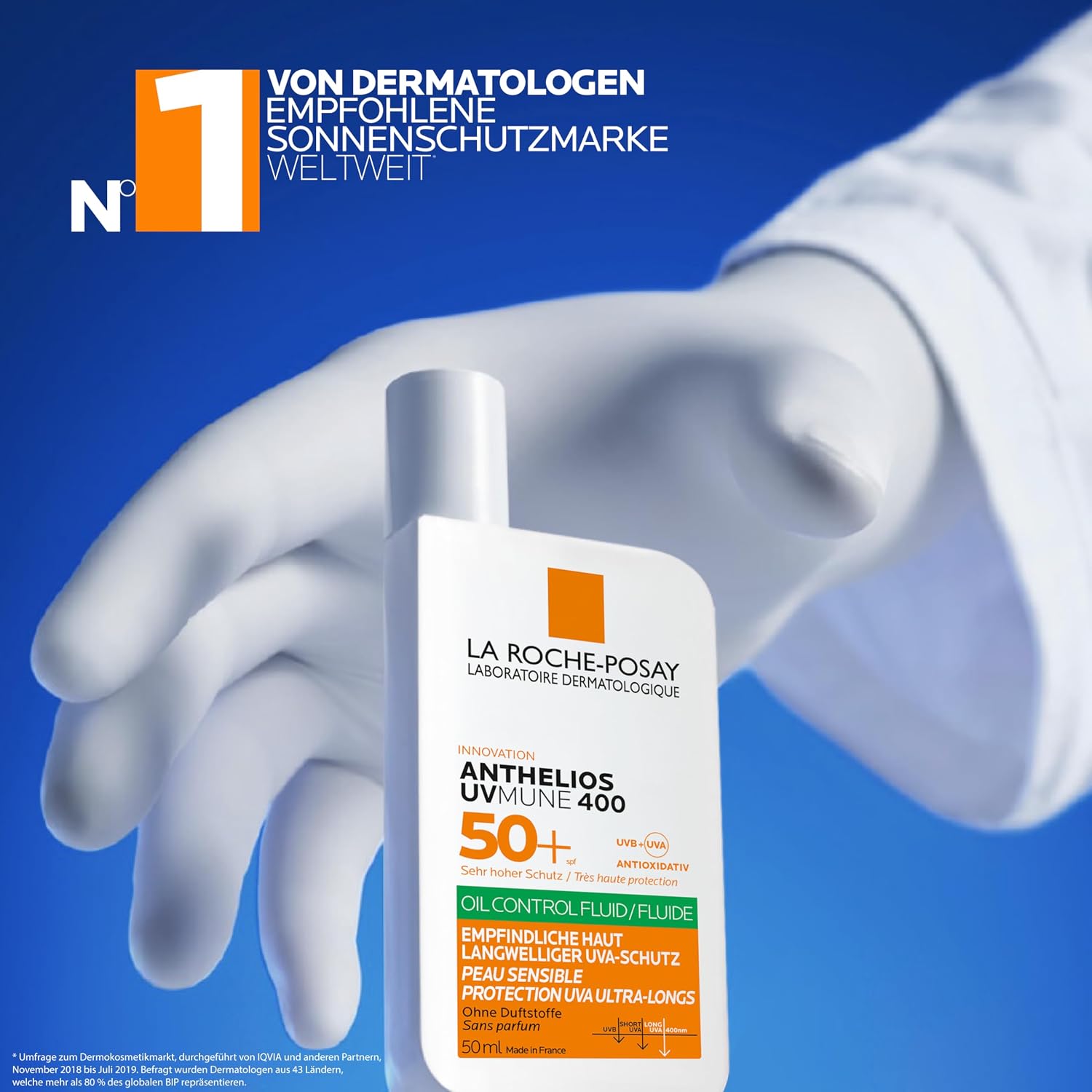 Detalle de La Roche-Posay Anthelios UVmune 400 Oil Control Fluid LSF 50+ Sonnenfluid – für ölige Haut, transparent, 50 ml