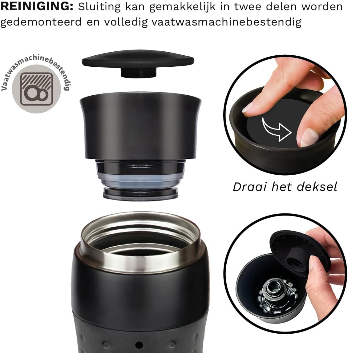 Detalle de Creano noir thermobeker 420 ml van roestvrij staal met 360°-drinkopening