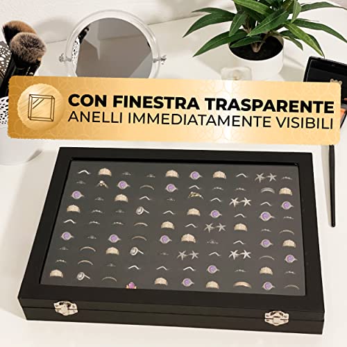 Detalle 1 de Praknu portaanelli da 100 anelli in similpelle, con coperchio trasparente