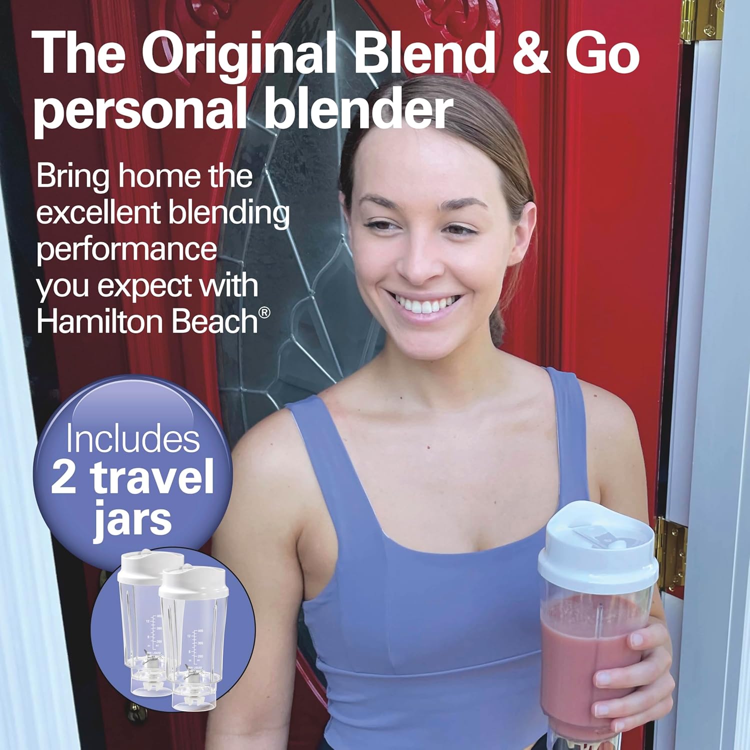 Thumbnail 1 de Hamilton Beach Portable Blender for Shakes and Smoothies, 14 Oz Travel Cup (2 Jars) - White