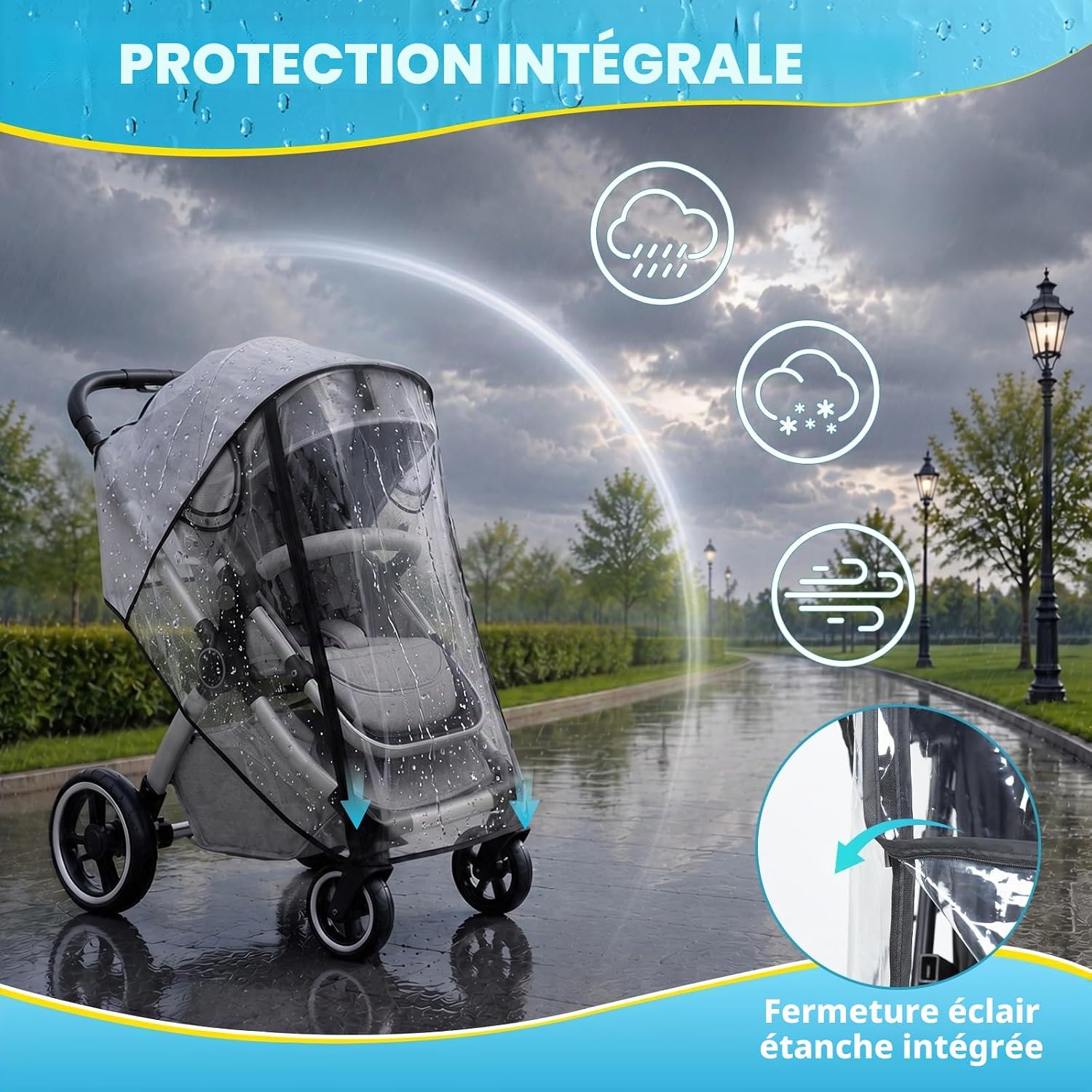 Detalle de Orzbow Habillage Pluie Universelle pour Poussette — Transparence et protection réinventées