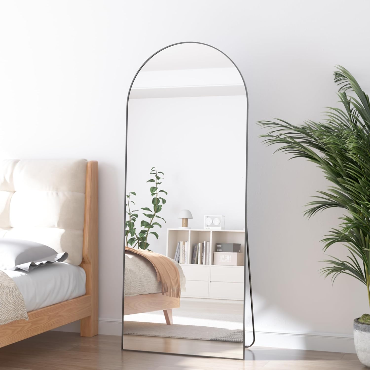 Detalle de Elemango Alloy Arch-65x24-Black gebogen passpiegel met aluminium frame