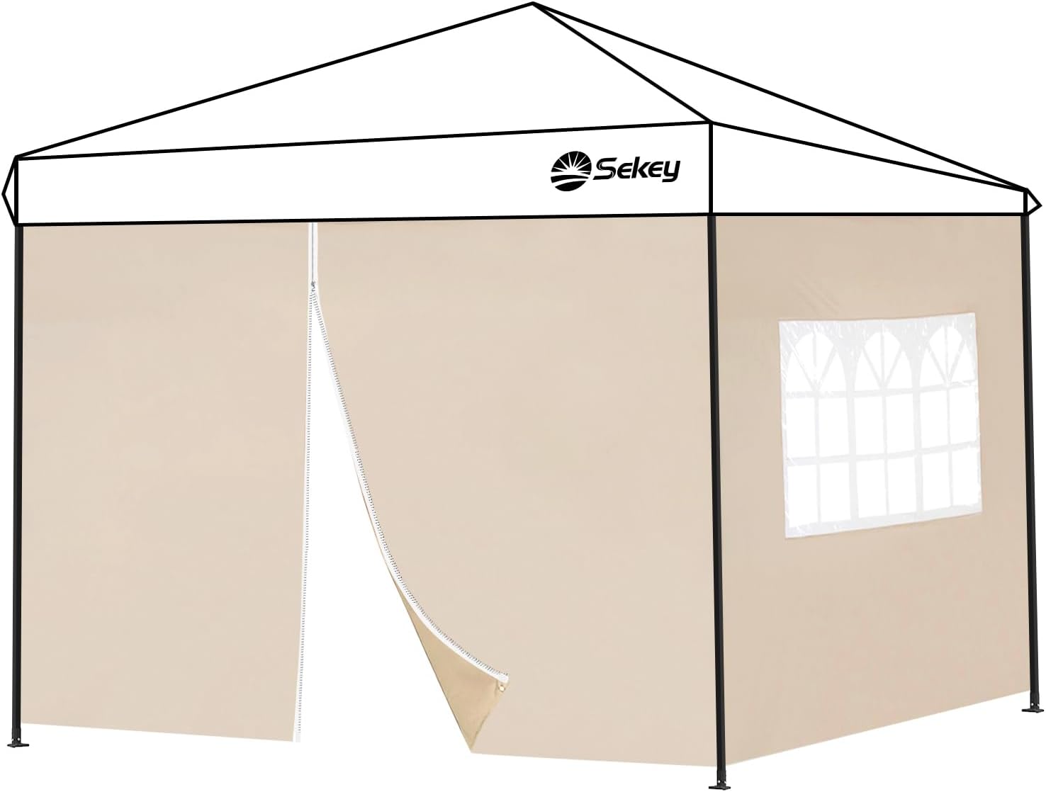 Sekey 2-teiliges Seitenwand-Set für Pavillon 3x3 m (wasserdicht, winterfest) – mit 1 Fenster & 1 Tür