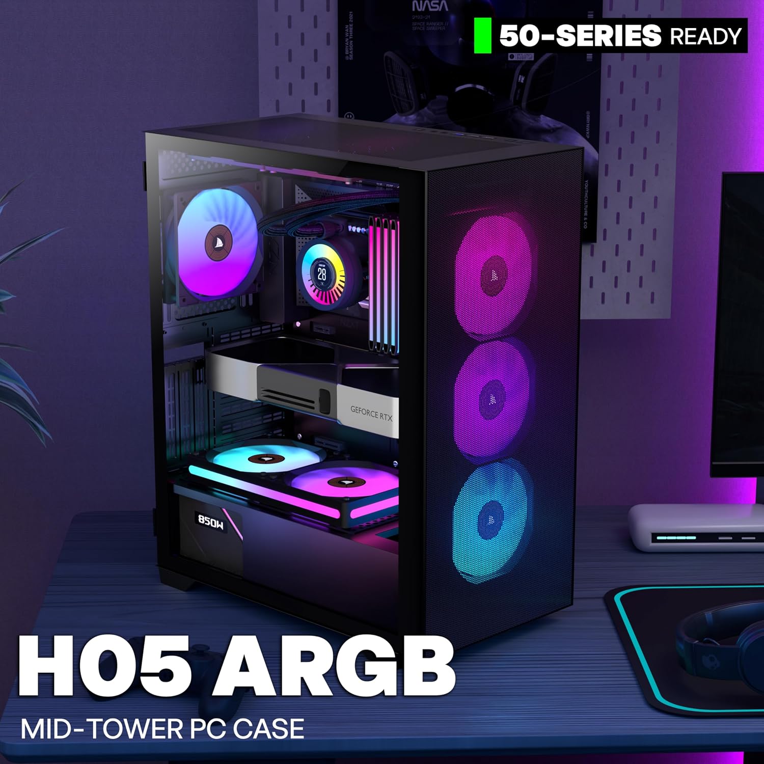 Thumbnail 5 de PCZZOI PC Case H05 ATX ARGB Fans