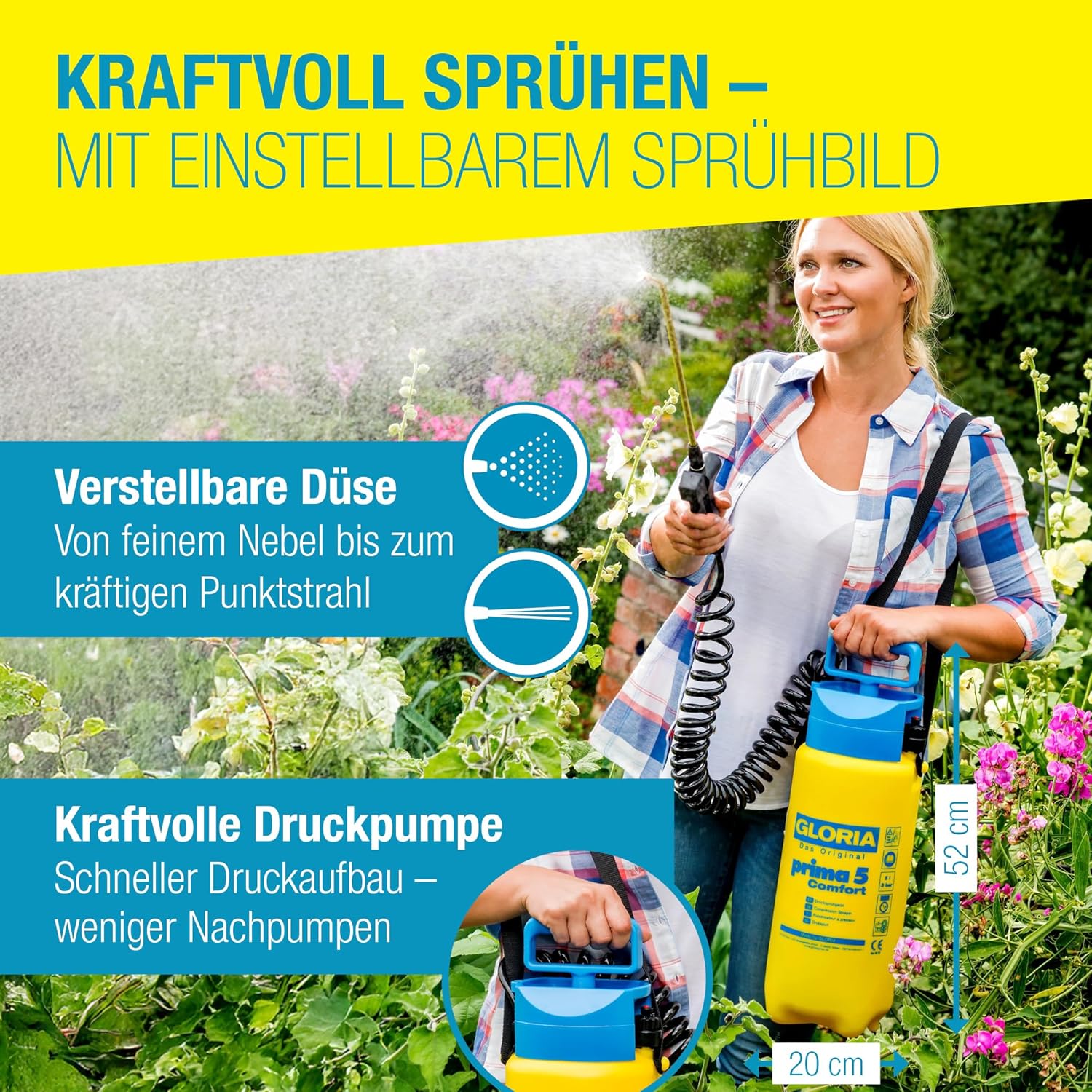 Thumbnail 4 de GLORIA Drucksprüher prima 5 Comfort – 5 L Gartenspritze mit Spiralschlauch und Kompressoranschluss