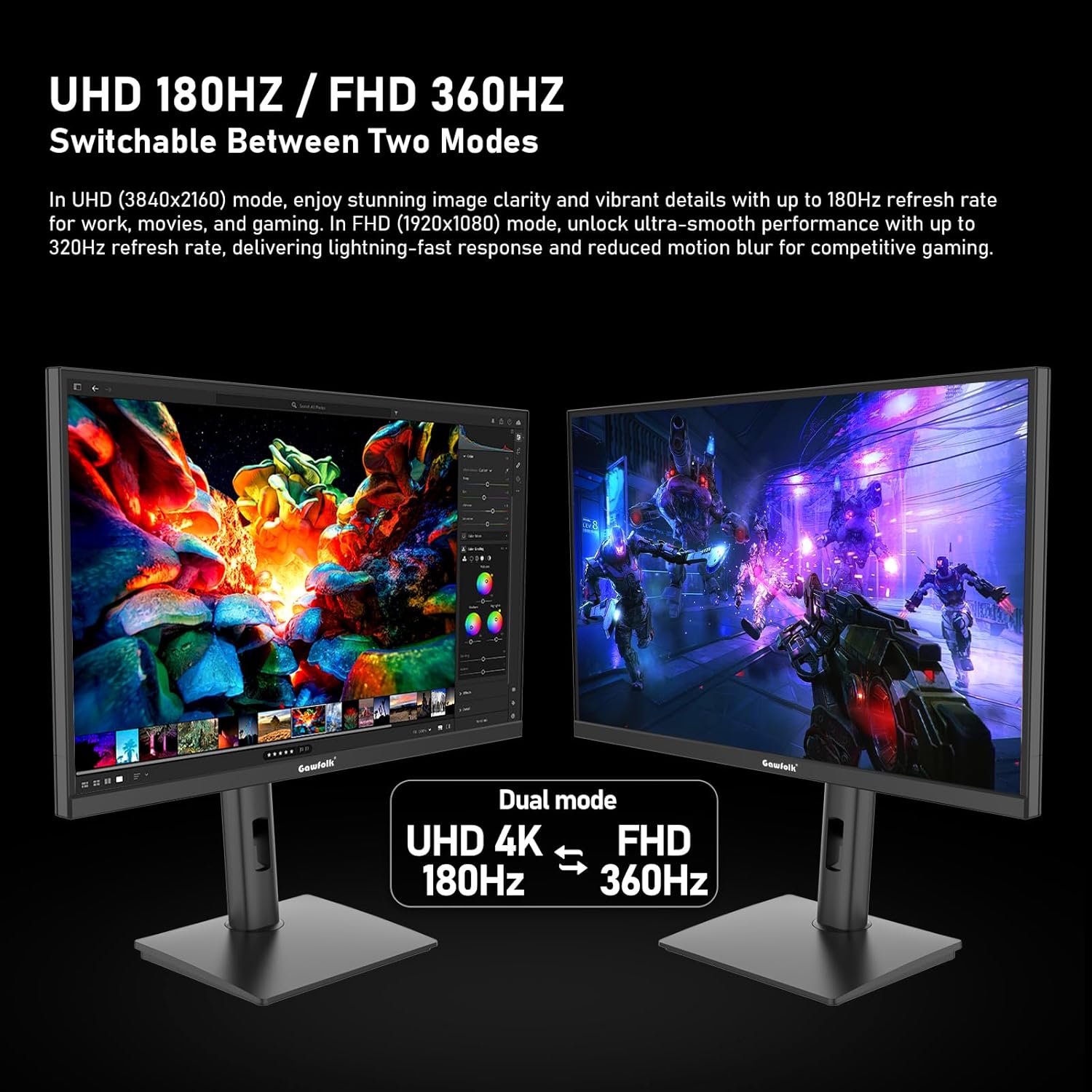 Thumbnail 1 de Gawfolk 27 inch IPS Gaming Monitor review: Dual-Mode 4K UHD at 180Hz and FHD at 360Hz