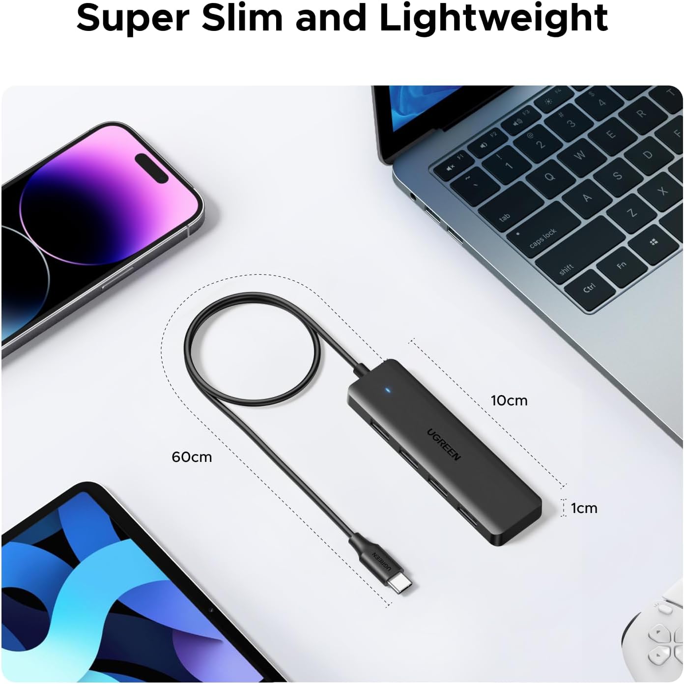 Detalle 1 de UGREEN USB-C-hub met 4 USB 3.0-poorten, kabel van 60 cm en 5 Gbps