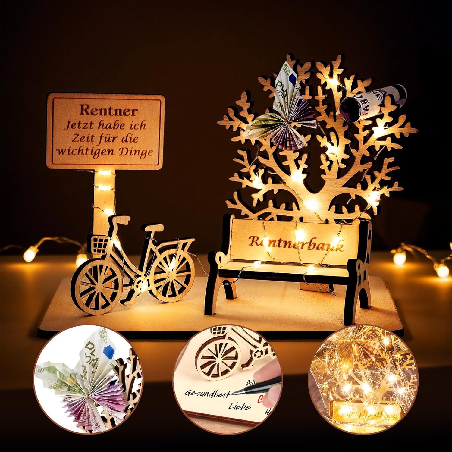 Thumbnail 2 de I LOVE MOM Ruhestand Geschenk – Holz-Gästebuch mit dreidimensionalen Bäumen und Sitzbank-Deko