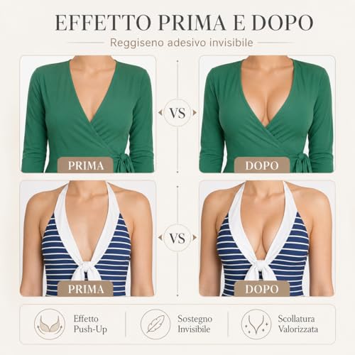 Detalle 2 de QM Reggiseno Adesivo Push Up Frontale – Coppa A a D, Nero o Pelle, 2 Paia