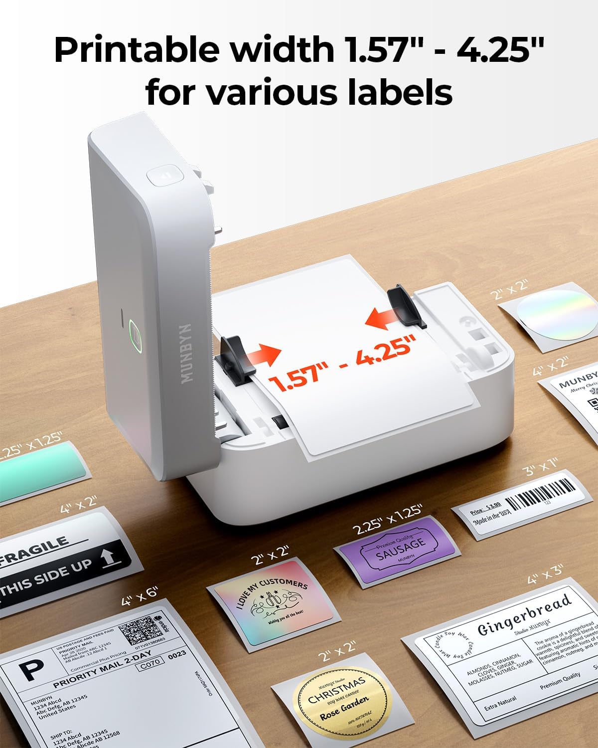 Detalle 2 de MUNBYN RW403B Bluetooth Thermal Label Printer 4.25" 🖨
