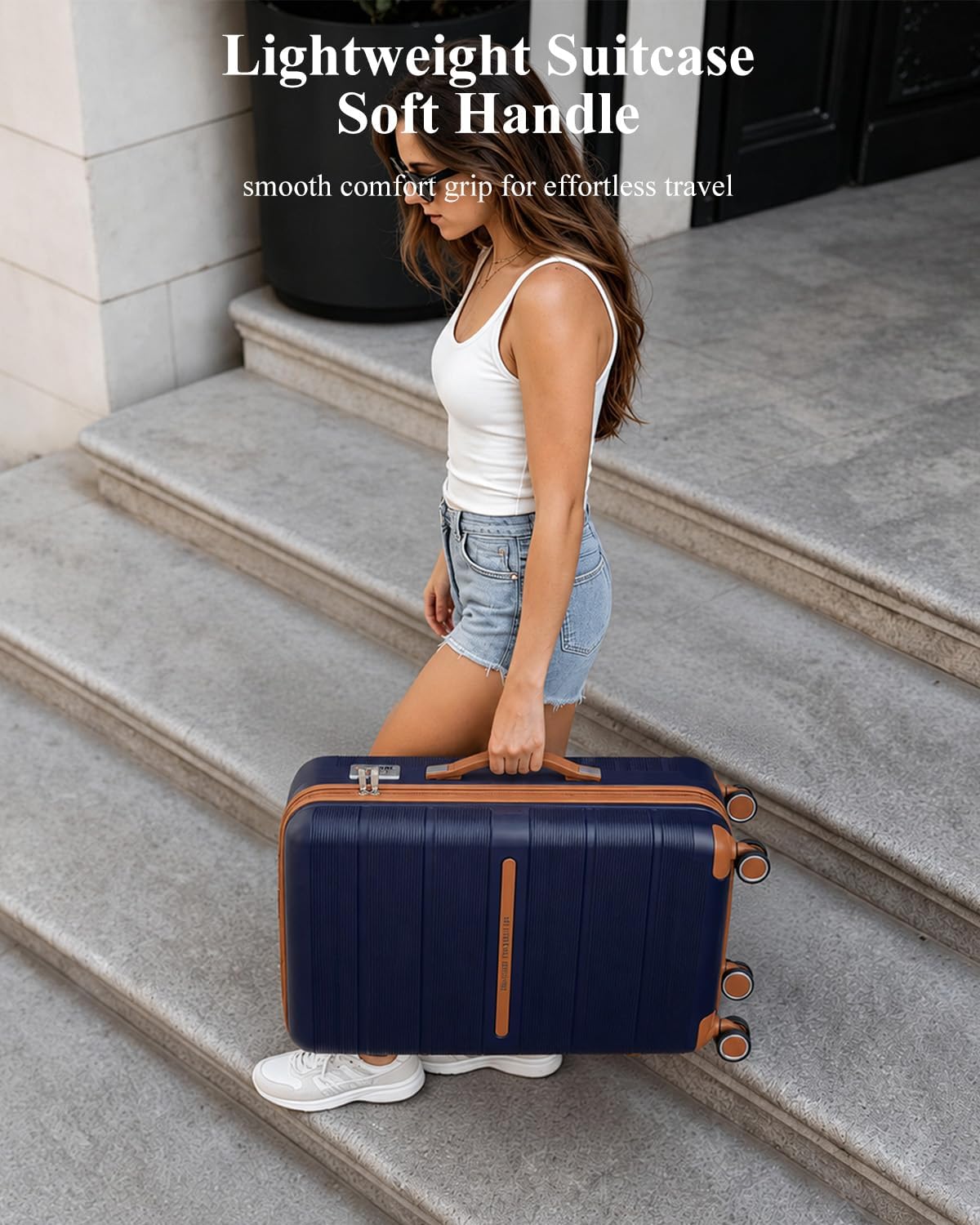 Detalle de British Traveller Suitcase Check in Hold Luggage: Lightweight PP Hard Shell with 4 Spinner Wheels