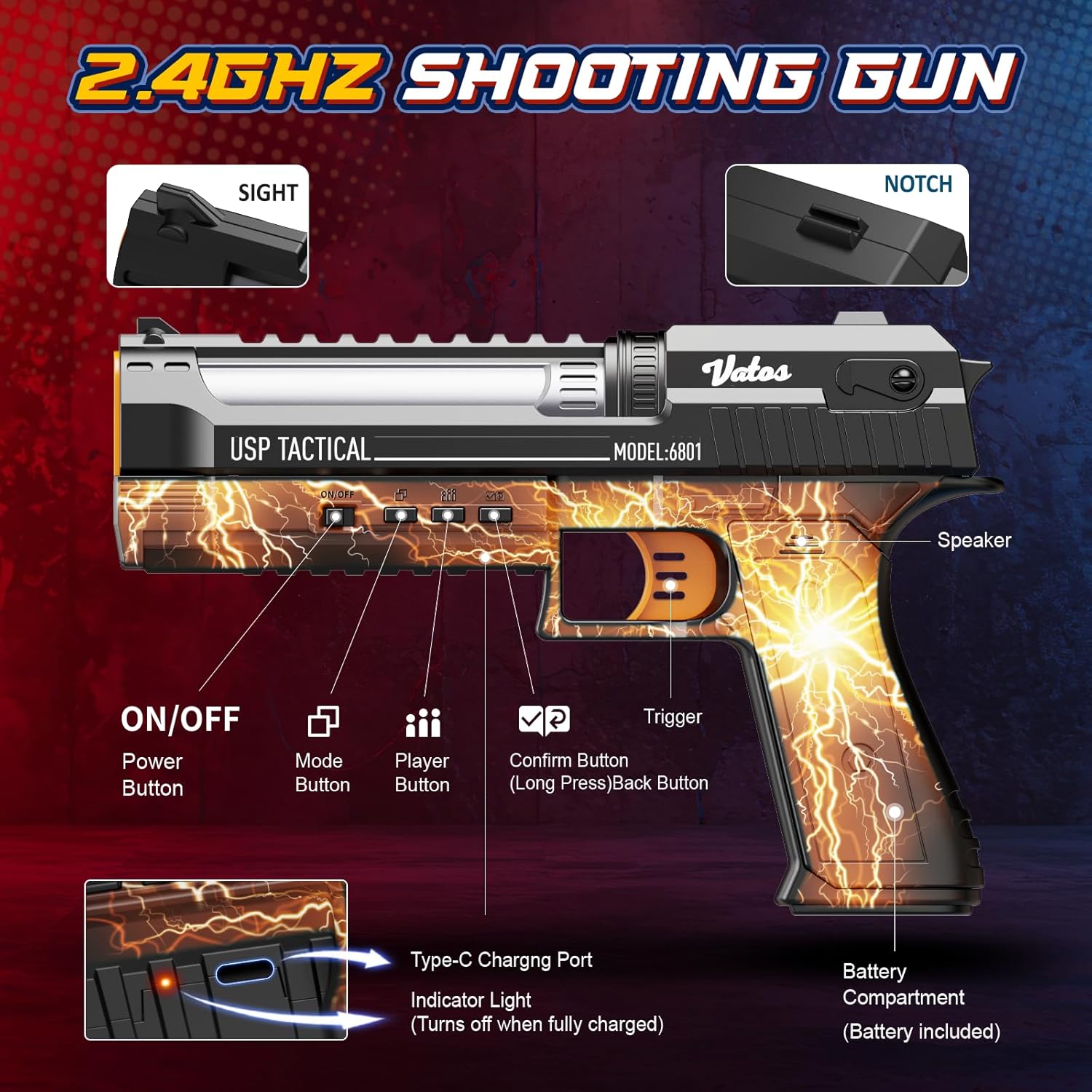Detalle de Set VATOS gioco di tiro elettronico intelligente con pistola laser ricaricabile e base bersaglio