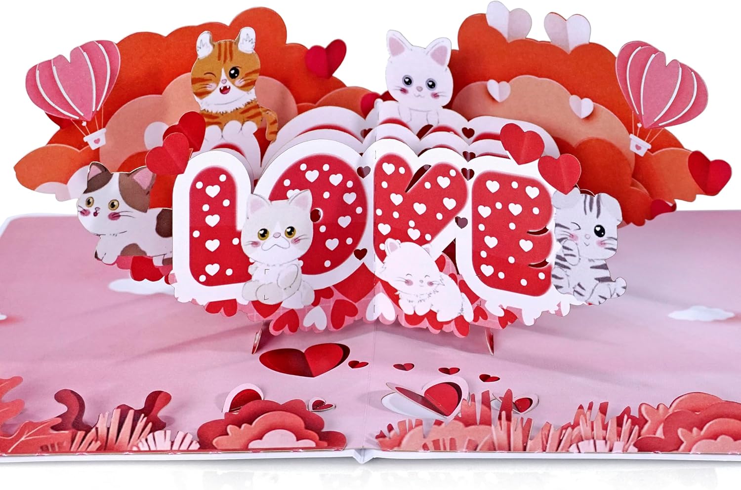 CUTPOPUP Love – carte pop-up 3D d’anniversaire, Saint-Valentin et vœux (Love Text with Cats)
