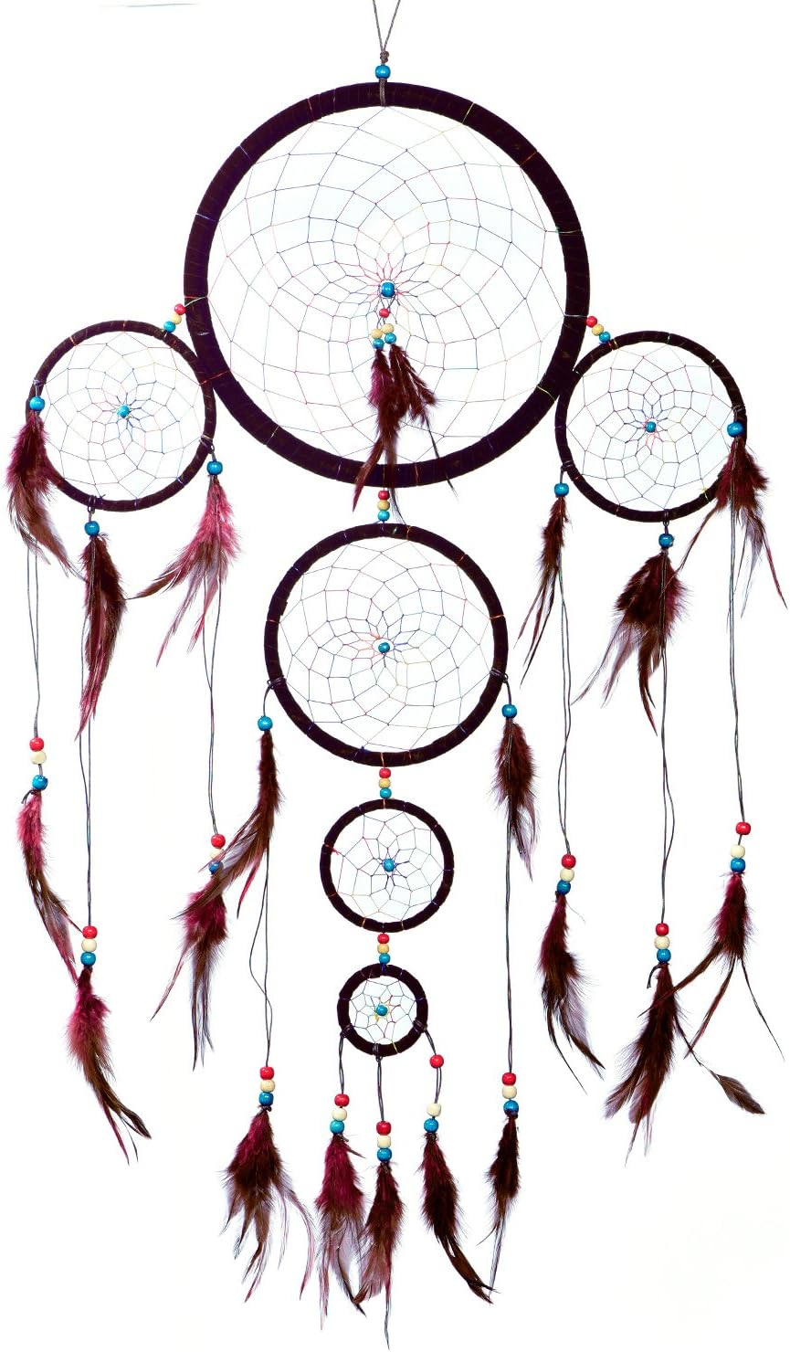 Thumbnail 6 de DonDon Gros Attrape-rêves Dreamcatcher Ø 28 cm avec perles en bois et vraies plumes marron