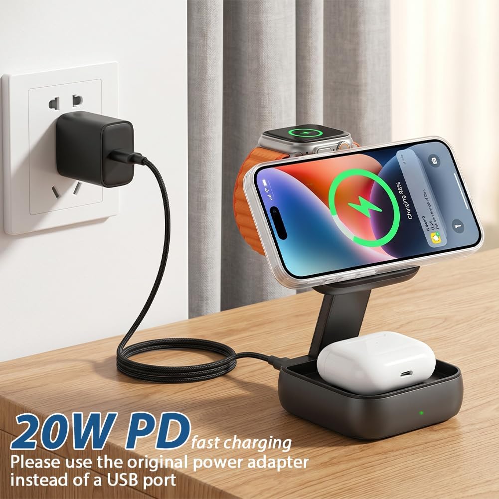 Detalle de Aolso 3-en-1 Station de Recharge Magnétique pour Apple – Charge rapide sans fil 15 W