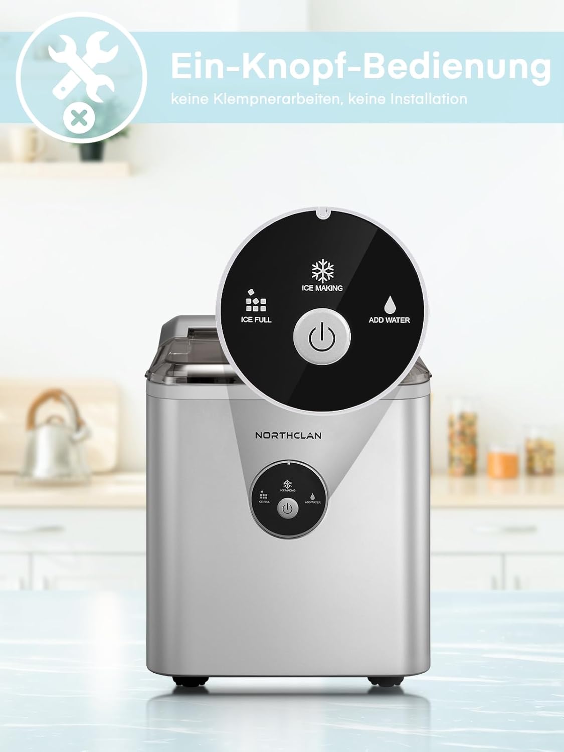 Detalle de Eiswürfelmaschine 14 kg/24 Stunden (9 Eiswürfel in 6–8 Minuten) mit LED-Display & Schaufel – Ice Maker für Zuhause und Büro