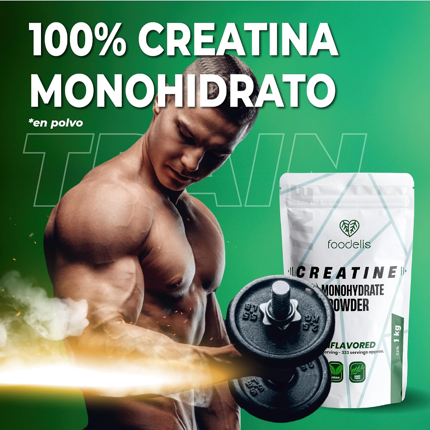Thumbnail 1 de Foodelis Creatina Monohidratada 2 kg + Shaker 🥤 | Vegana y Pura