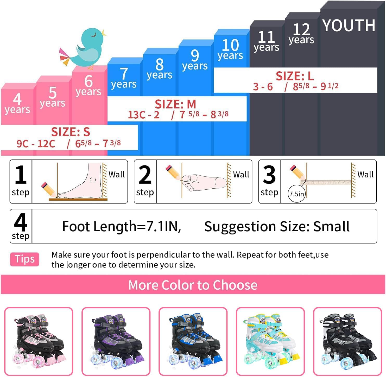 Thumbnail 4 de Nattork Adjustable Roller Skates for Kids (4 Size Adjustable) with Light-Up Wheels