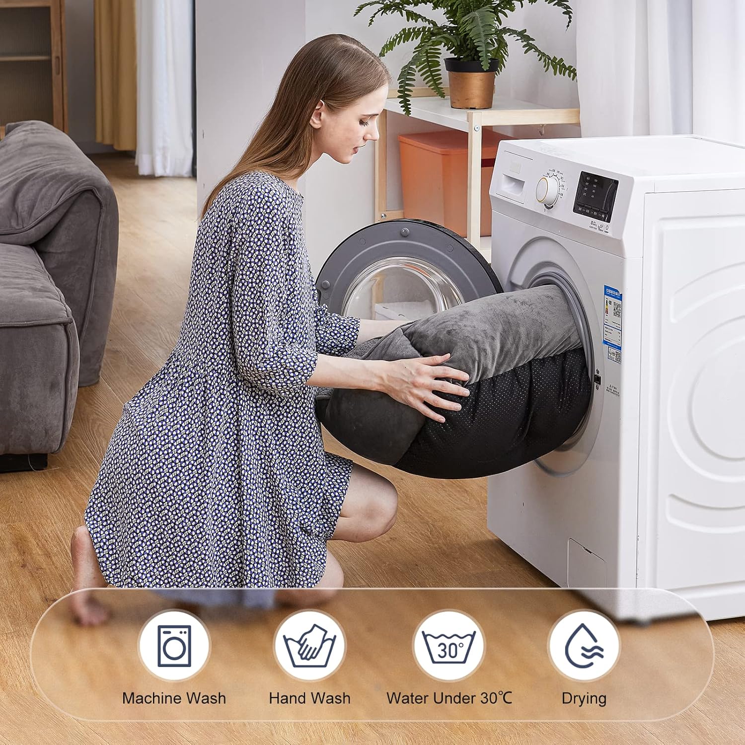 Thumbnail 4 de JOEJOY Panier chien lit avec coussin déhoussable lavable antidérapant pour petit chien (51x48x18 cm) – Gris, S