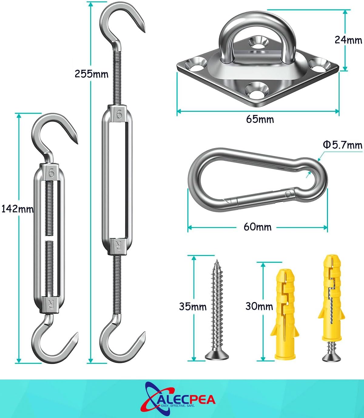 Thumbnail 3 de Sonnensegel Befestigung Kit M6 aus Edelstahl 304 – Tragfähigkeit bis 80 kg
